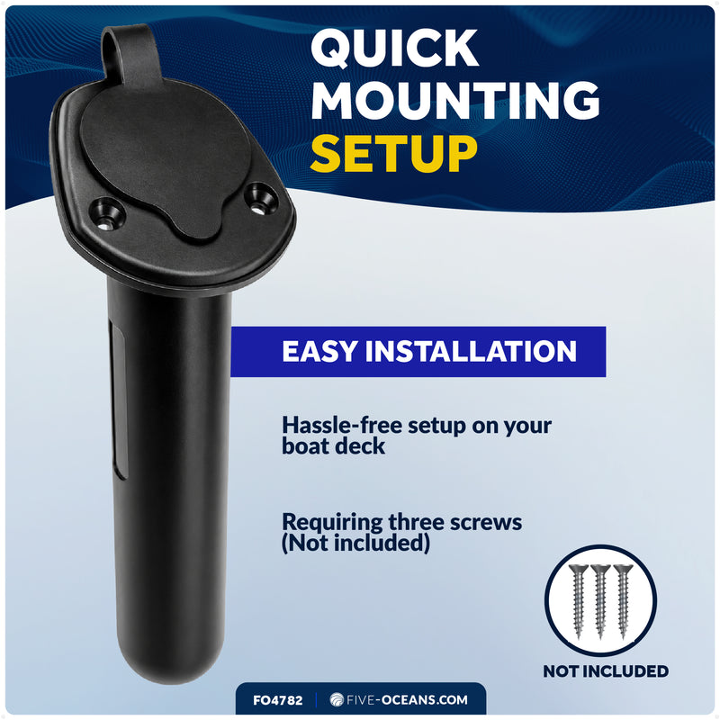 60-Degree Flush Mount Fishing Rod Holder - Black Nylon