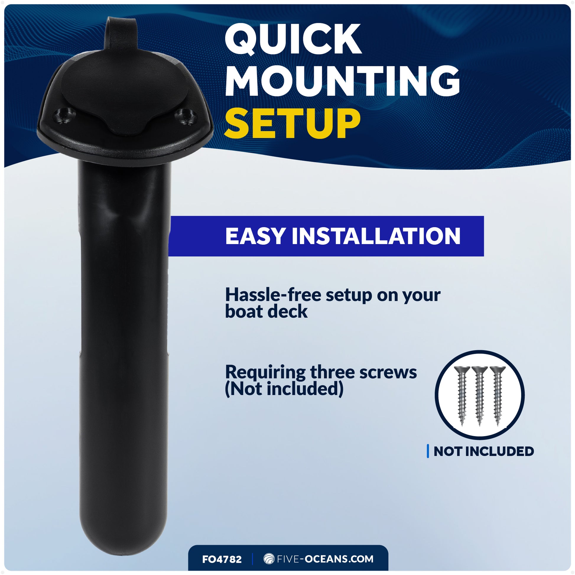 60-Degree Fishing Rod Holder Oval-Flange with PVC Cap - Black - FO4782 - Five Oceans