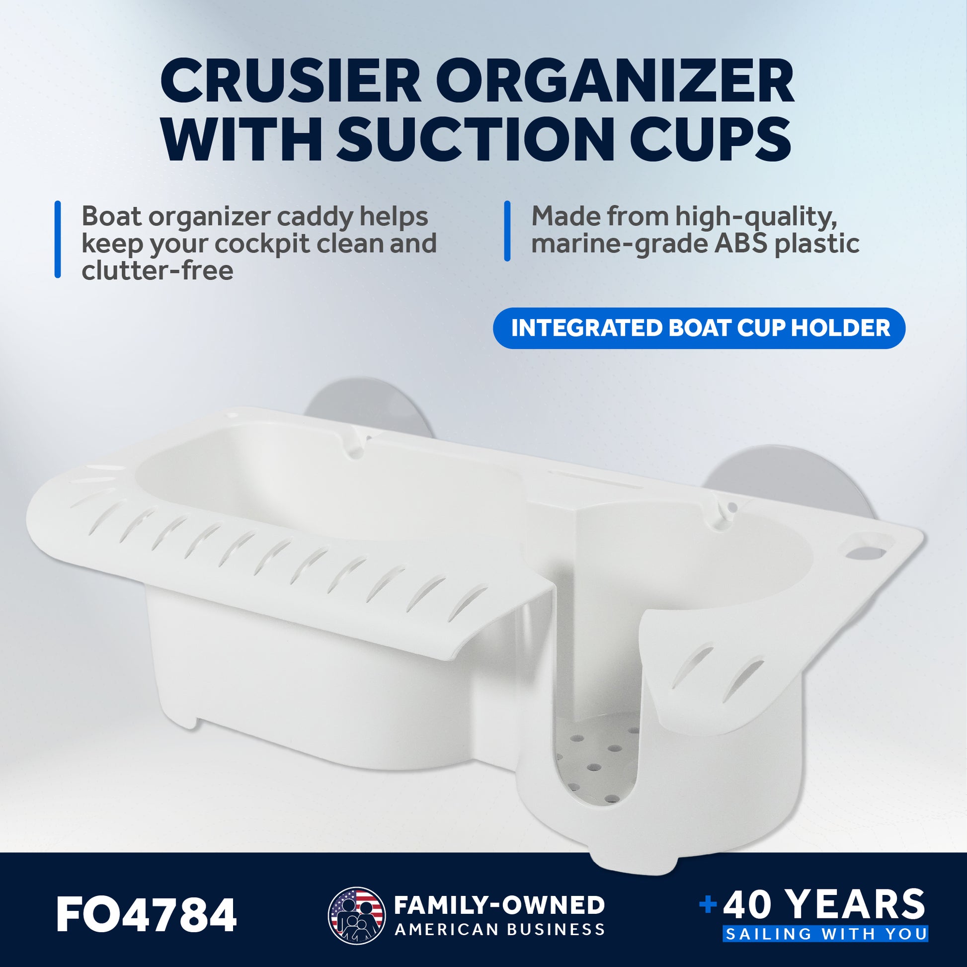 Boat Caddy Organizer with Cup Holder, Drainage, Knife, Plier & 16 Lure Holders, White - FO4784 - Five Oceans