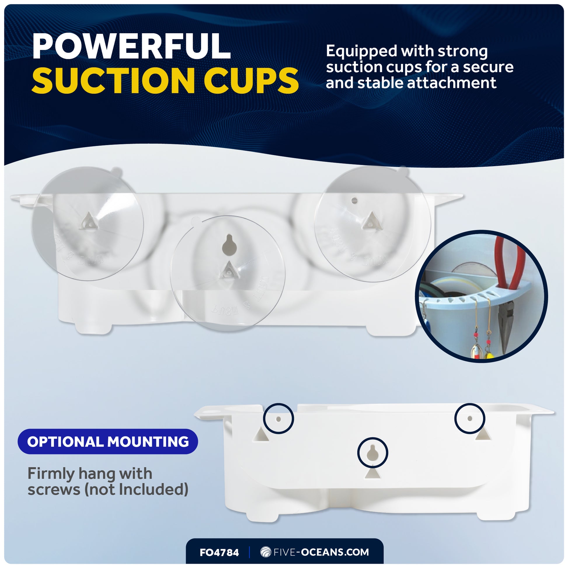 Boat Storage Caddy Organizer with Cup Holder, Drainage, Knife, Plier & 16 Lure Holders, White - FO4784 - Five Oceans