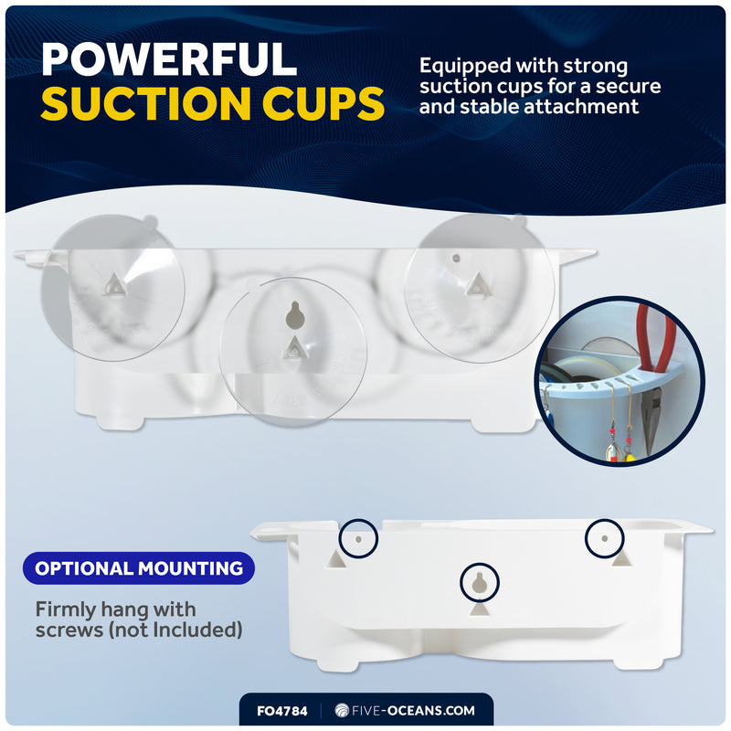 Storage Caddy Organizer with Cup Holder - 16 Lure Slots, White - FO4784 - Five Oceans