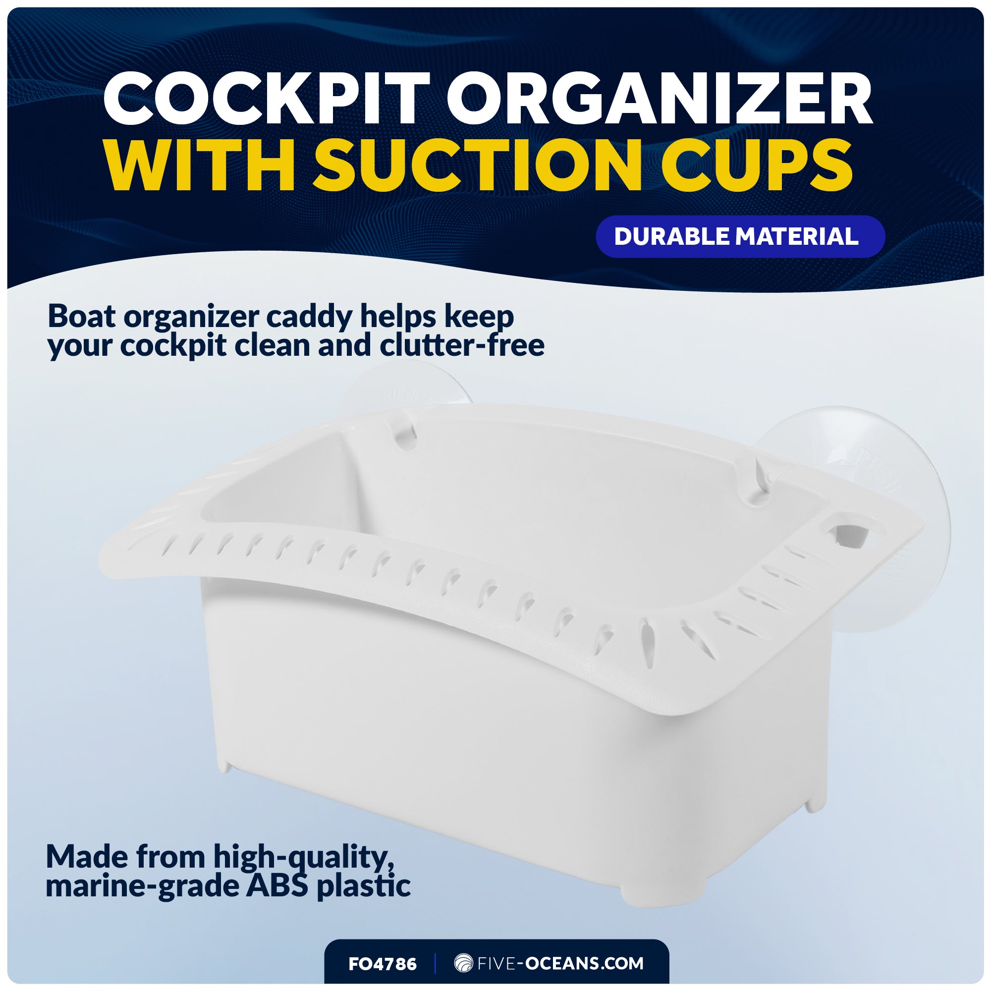 Boat Storage Caddy Organizer with Drainage, Knife, Plier & 26 Lure Holders, White - FO4786