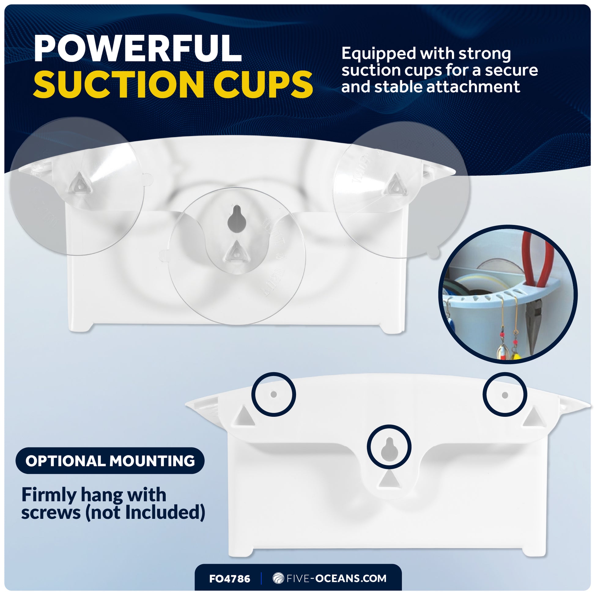 Boat Storage Caddy Organizer with Drainage, Knife, Plier & 26 Lure Holders, White - FO4786 - Five Oceans