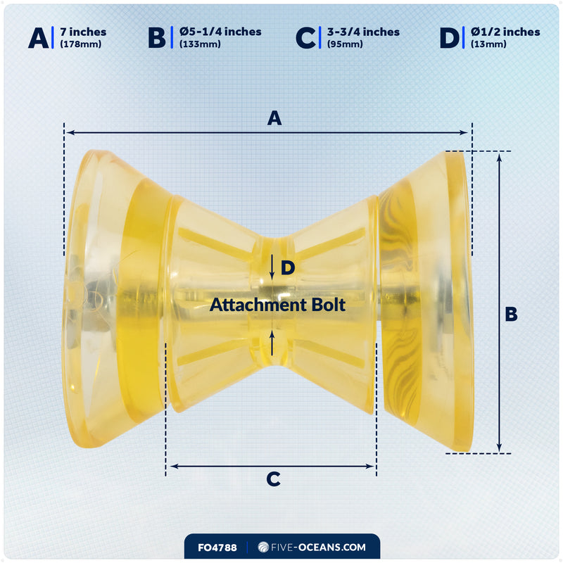4" Trailer Bow Roller, Clear Yellow - FO4788 - Five Oceans