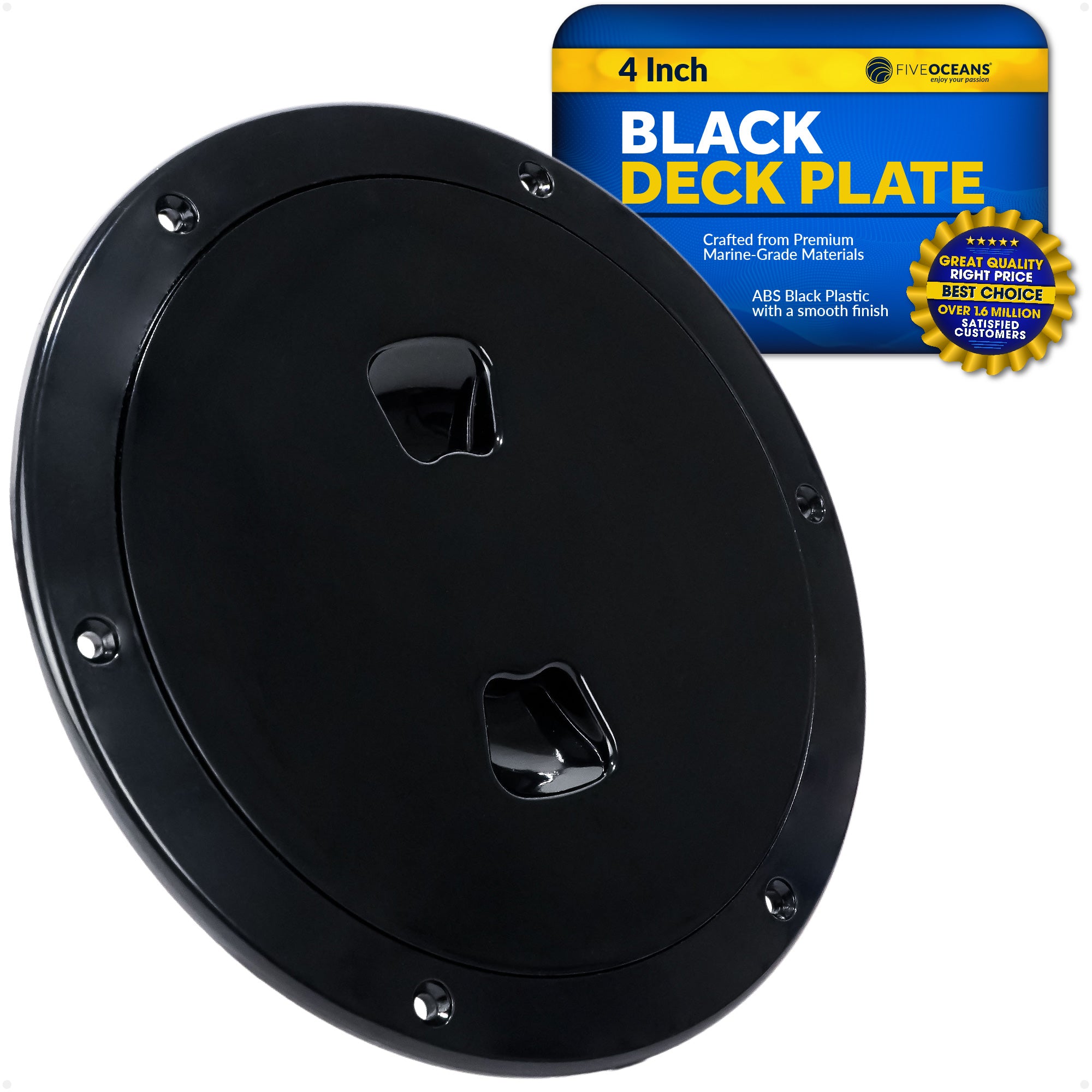4" Boat Round Deck Plate, Black  - FO4790 - Five Oceans