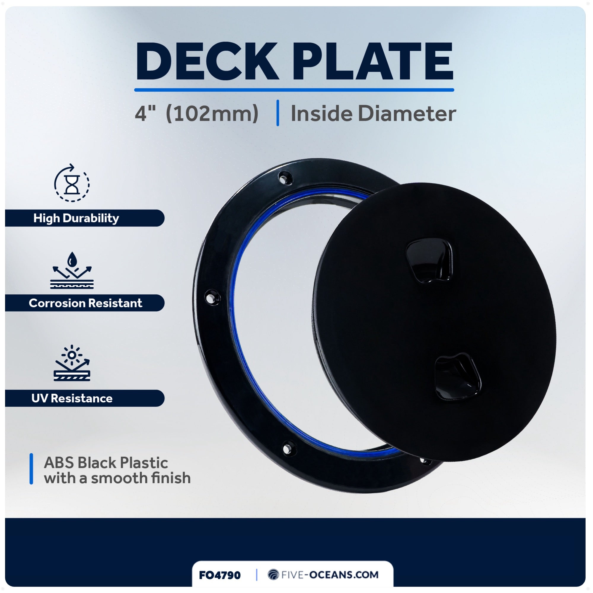 4" Boat Round Deck Plate, Black  - FO4790 - Five Oceans