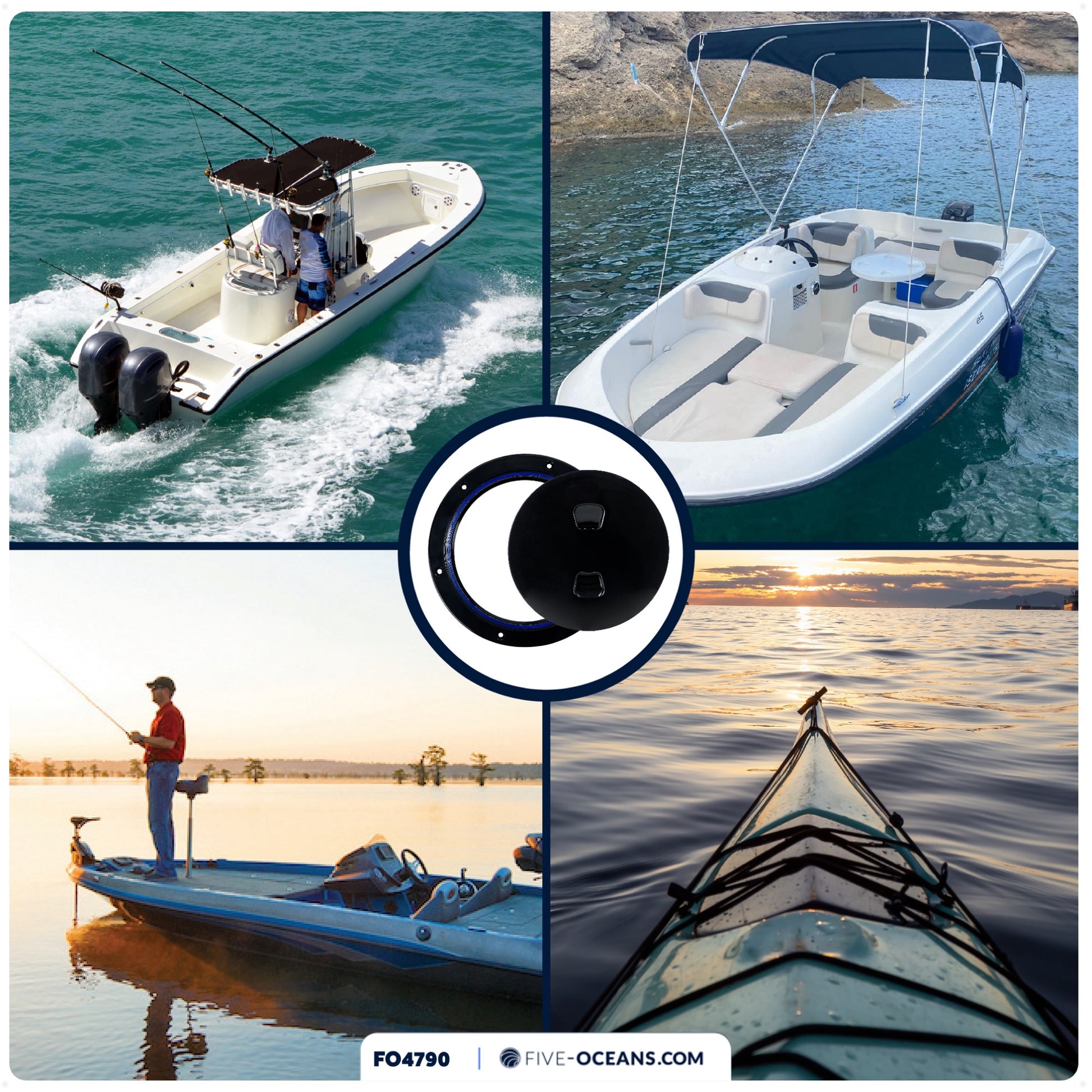 4" Boat Round Deck Plate, Black  - FO4790 - Five Oceans