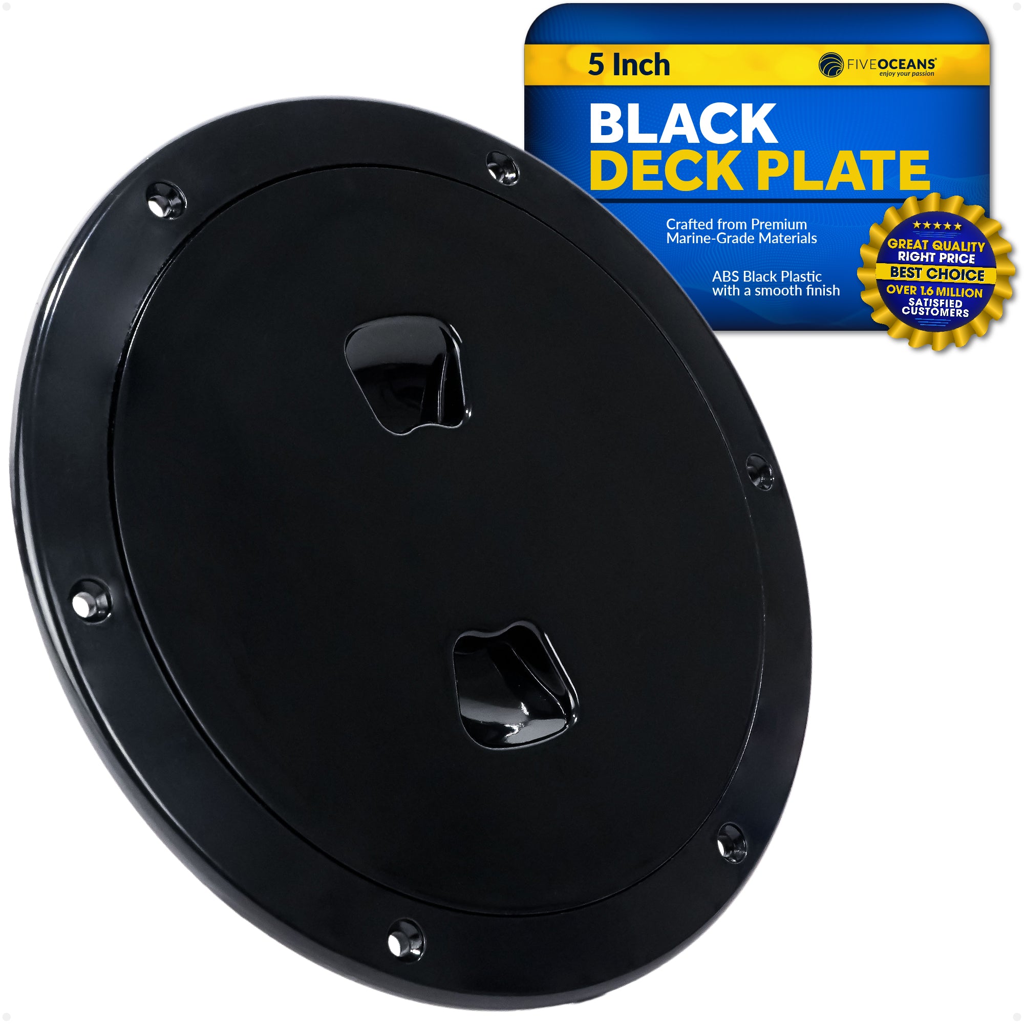 5" Boat Round Deck Plate, Black  - FO4792 - Five Oceans