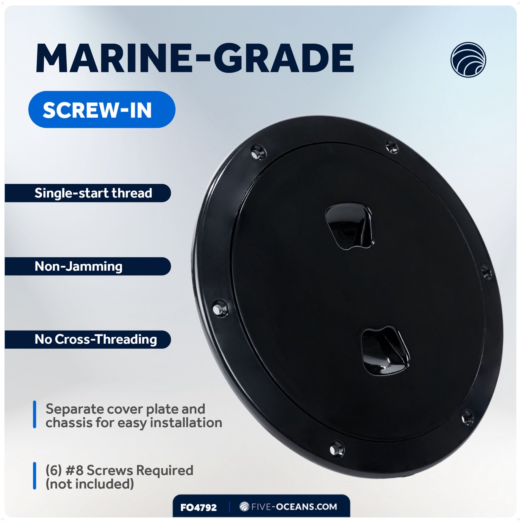 5" Boat Round Deck Plate, Black  - FO4792 - Five Oceans
