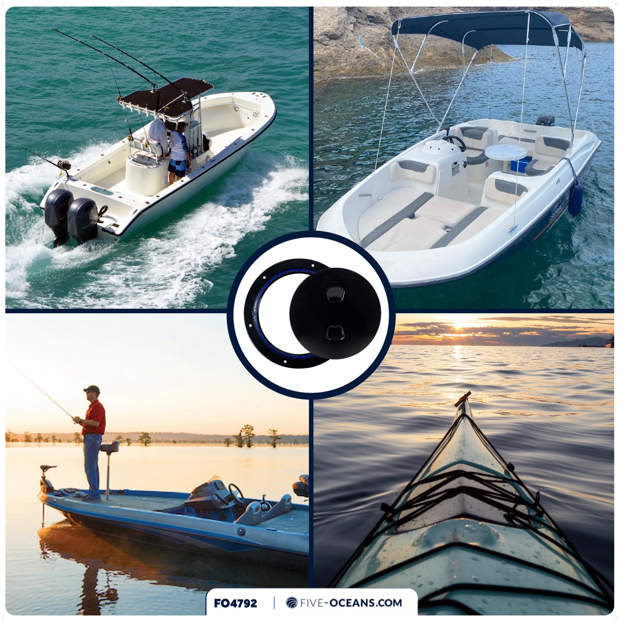 5" Boat Round Deck Plate, Black  - FO4792 - Five Oceans