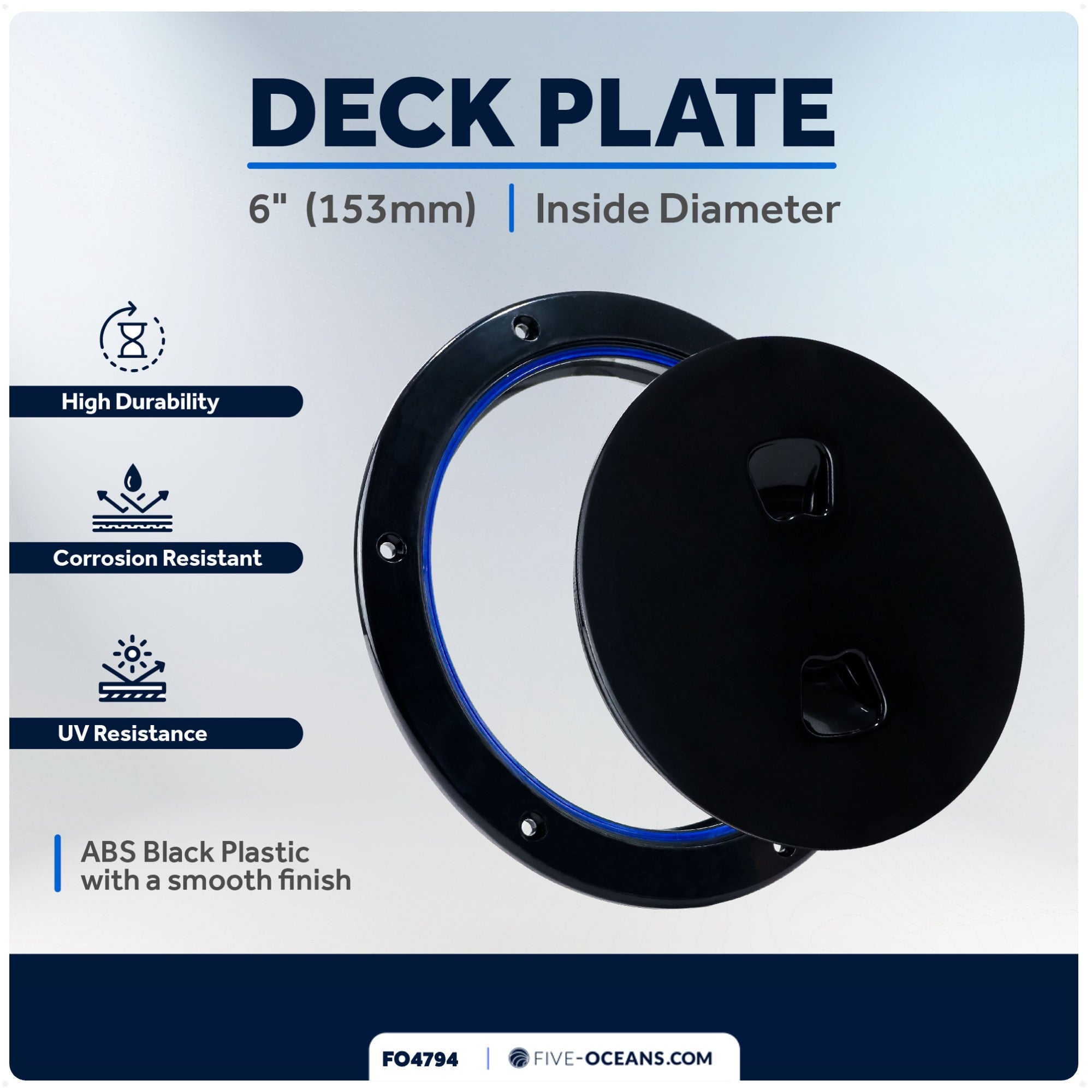 6" Boat Round Deck Plate, Black  - FO4794