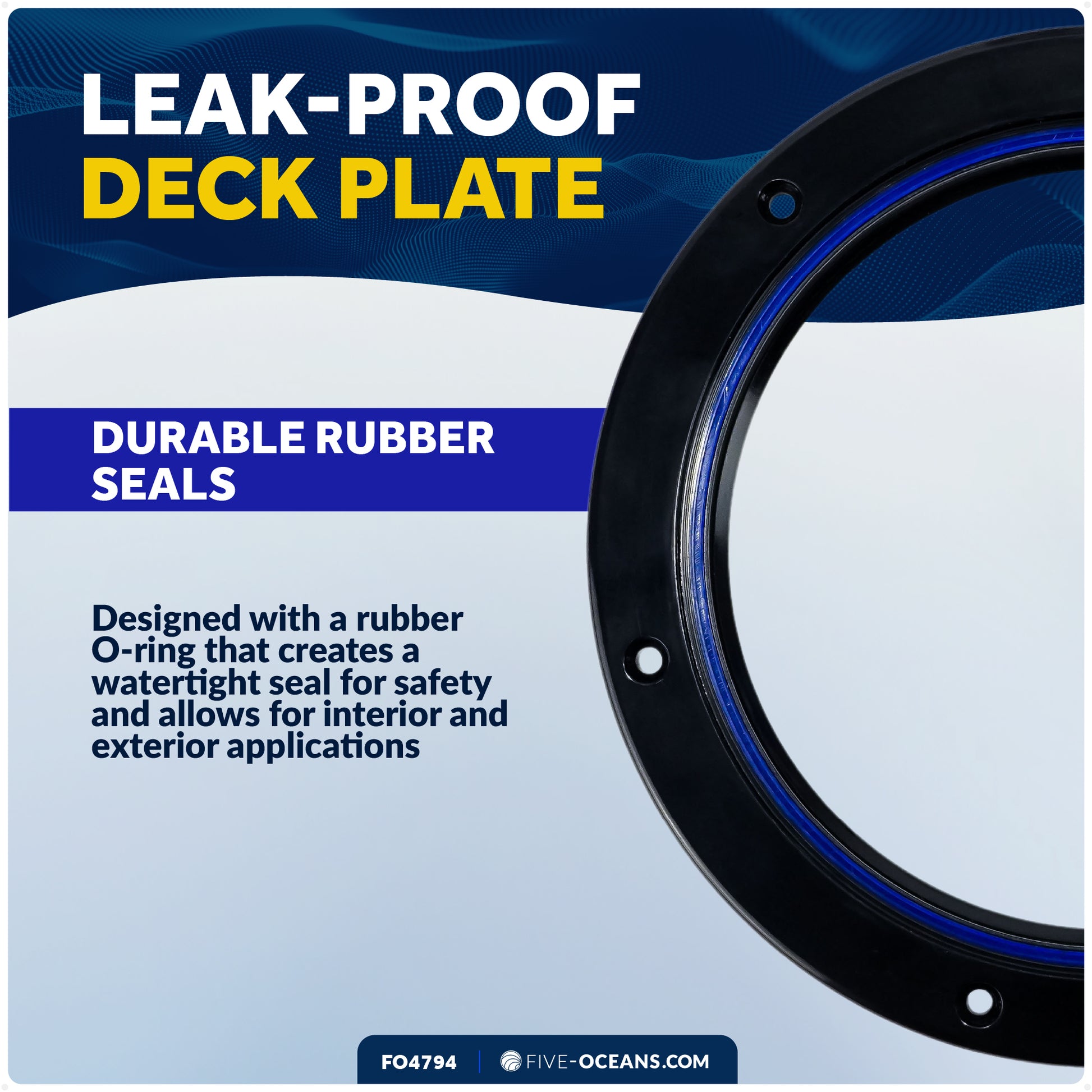 6" Boat Round Deck Plate, Black  - FO4794 - Five Oceans