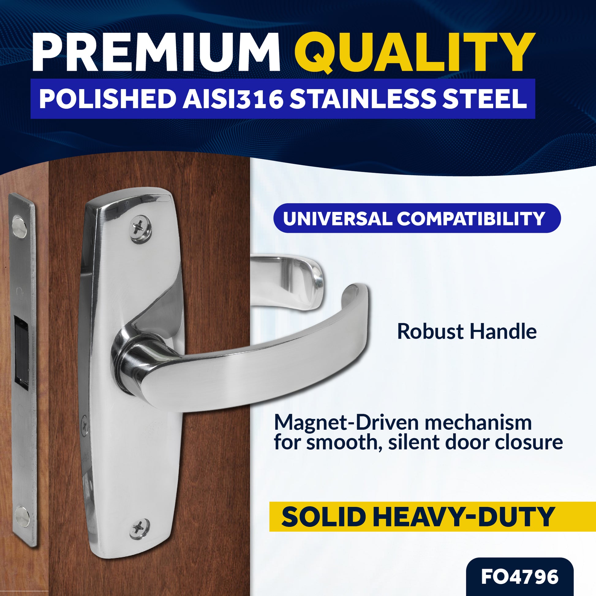 Magnetic Door Latch Lock Set, Stainless Steel - FO4796 - Five Oceans