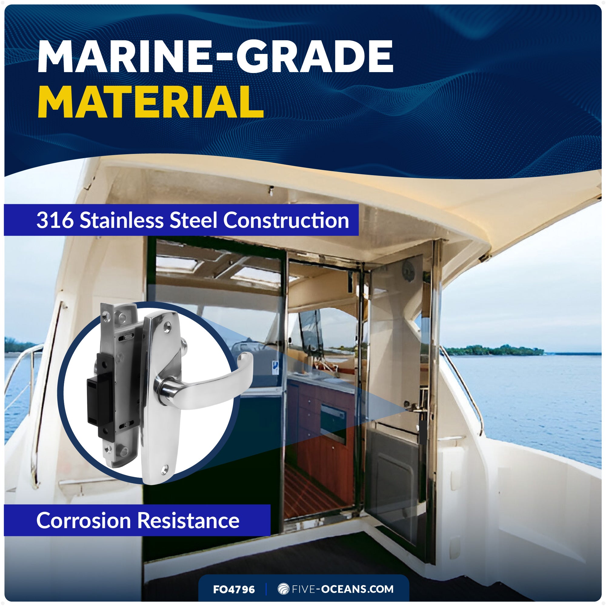 Magnetic Door Latch Lock Set, Stainless Steel - FO4796 - Five Oceans