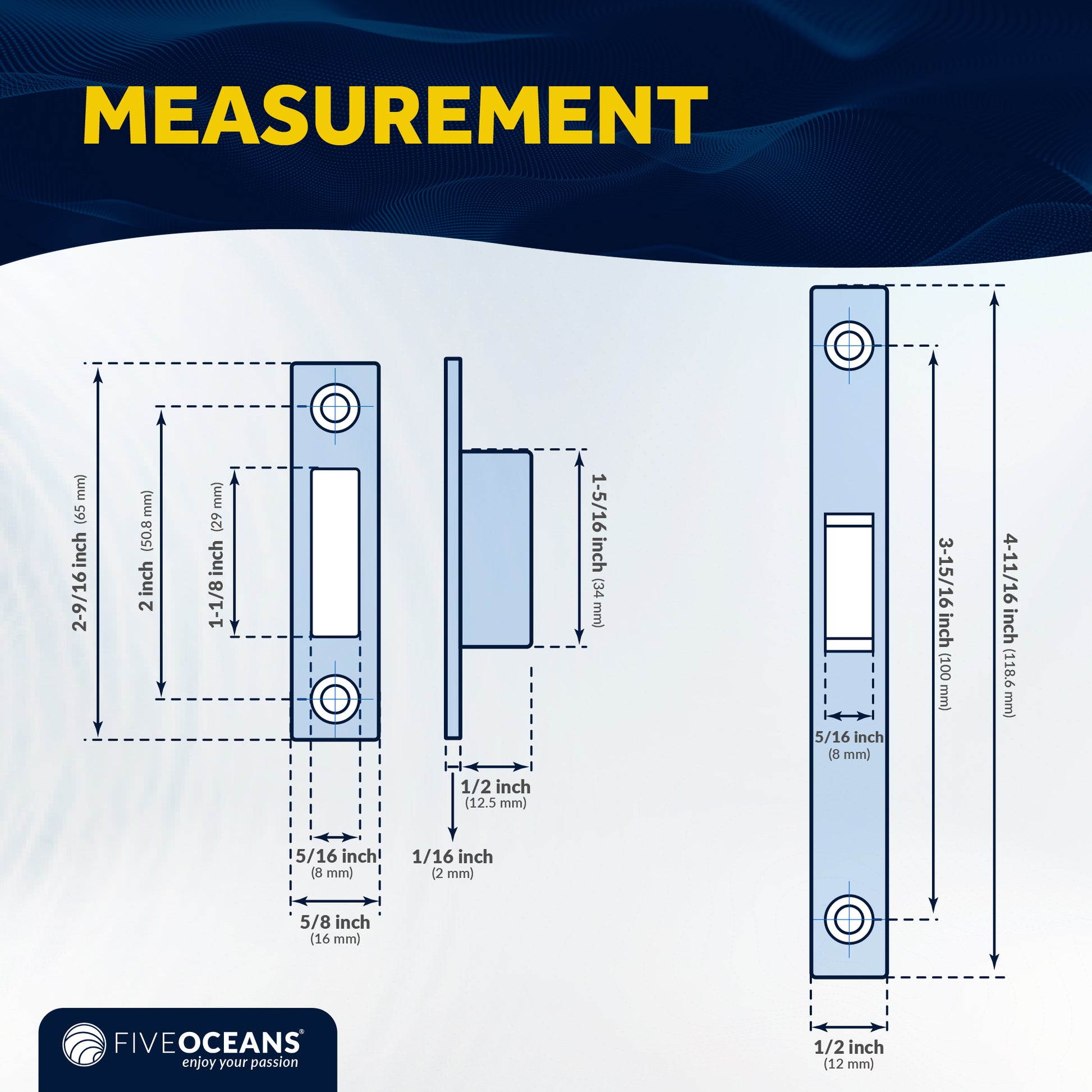 Magnetic Door Latch Lock Set, Stainless Steel - FO4796 - Five Oceans