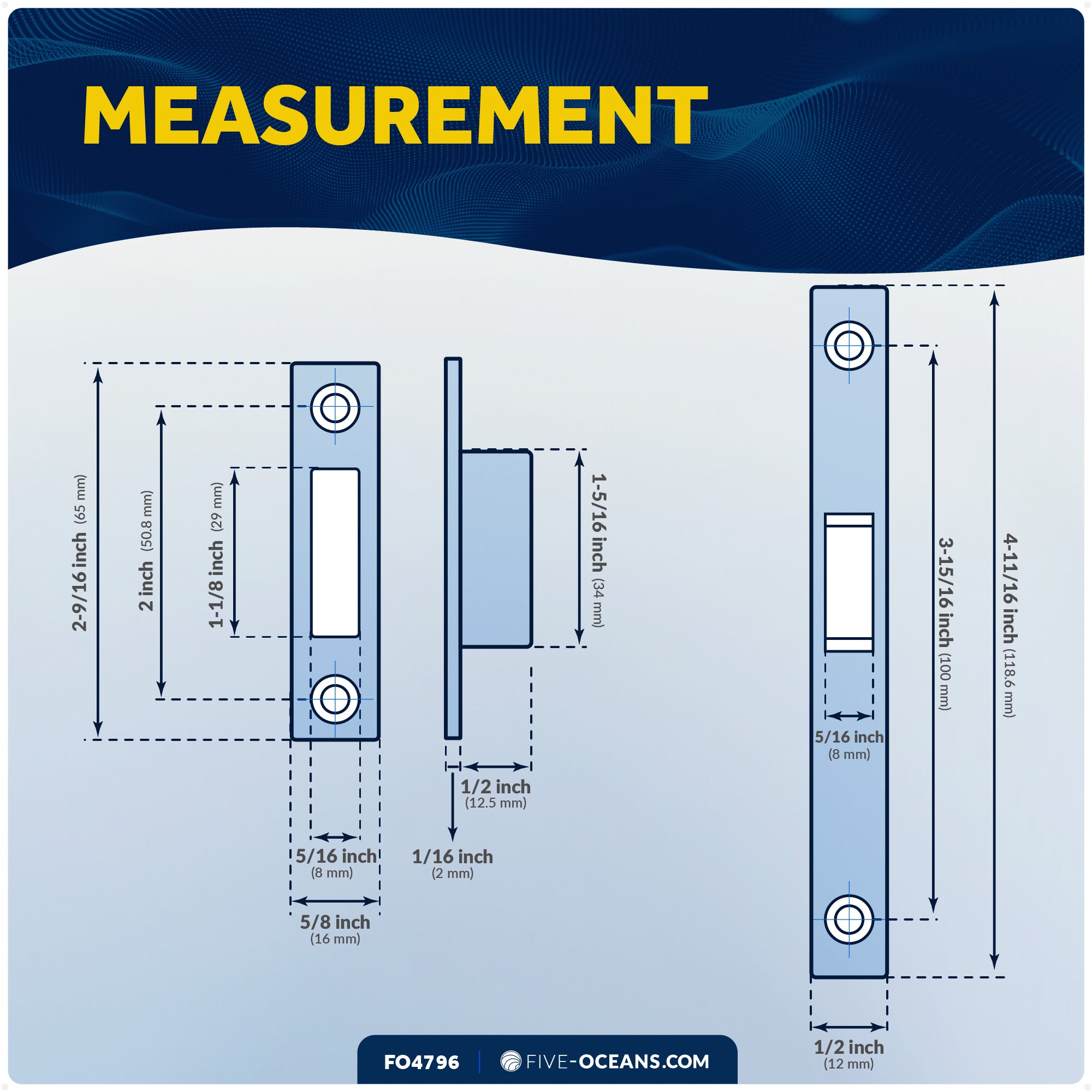 Magnetic Door Latch Lock Set, Stainless Steel - FO4796 - Five Oceans
