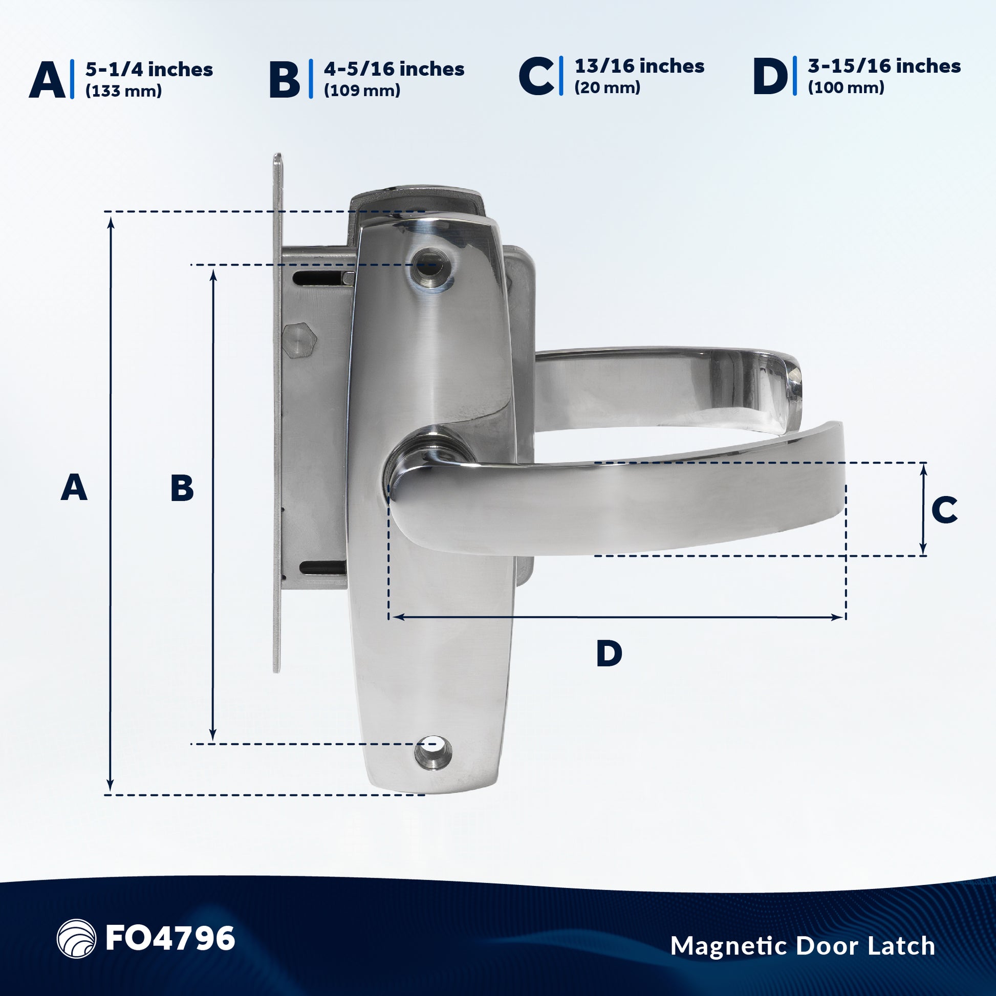 Magnetic Door Latch Lock Set, Stainless Steel - FO4796 - Five Oceans