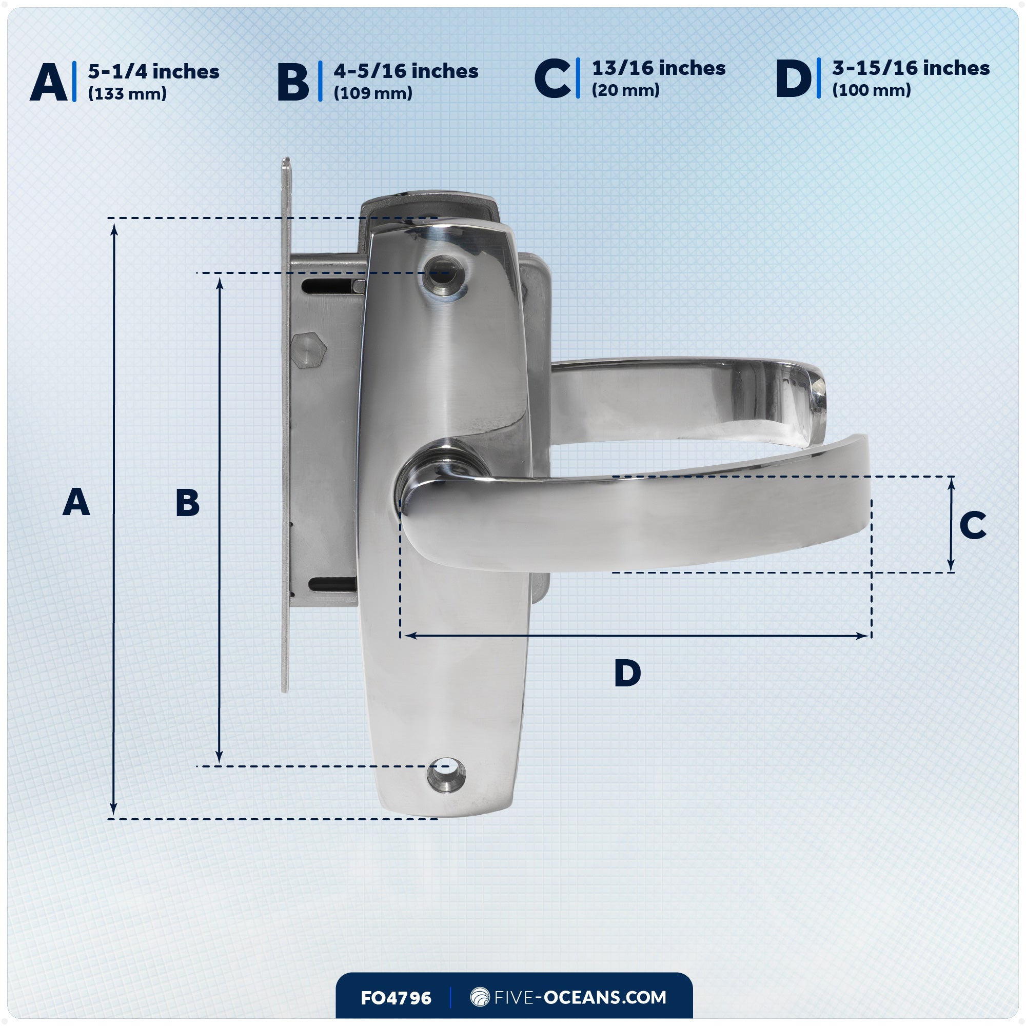 Magnetic Door Latch Lock Set, Stainless Steel - FO4796 - Five Oceans