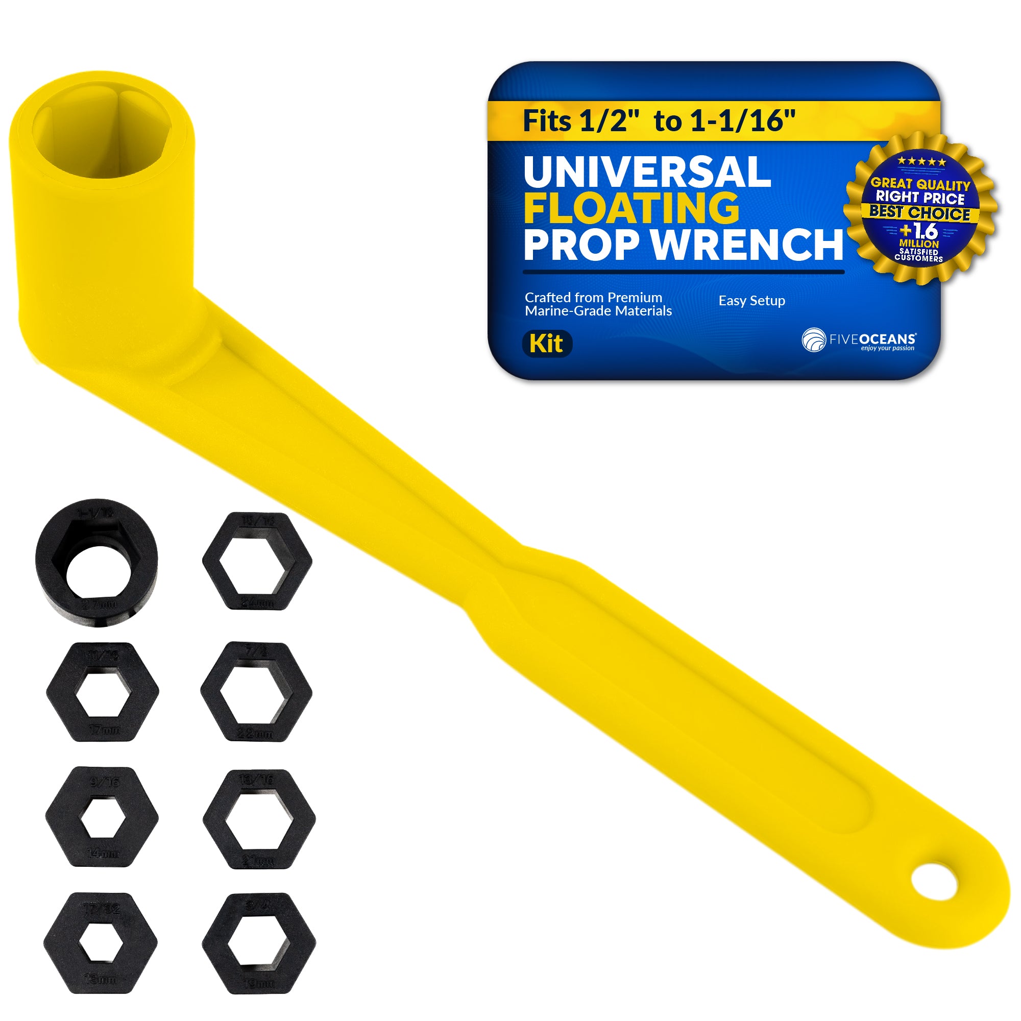 Universal Floating Yellow Prop Wrench Kit with Multiple Sockets - FO4798 - Five Oceans