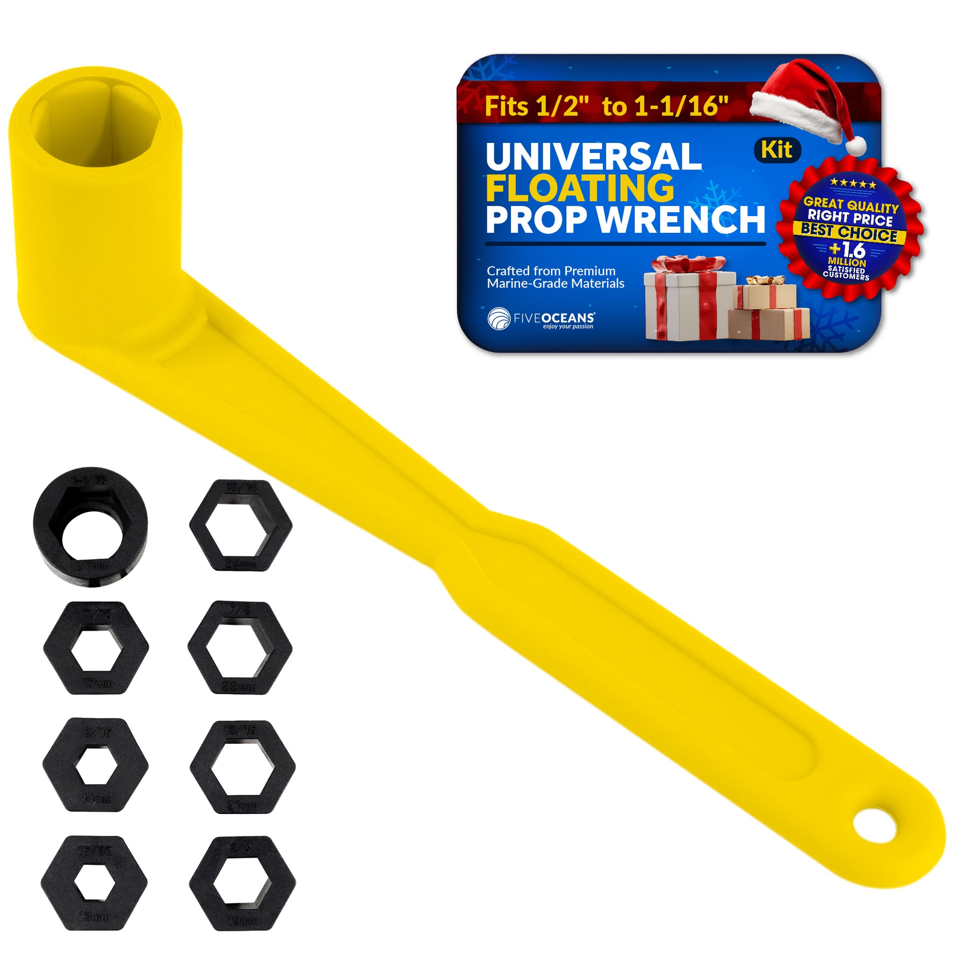 Universal Floating Yellow Prop Wrench Kit with Multiple Sockets - FO4798 - Five Oceans