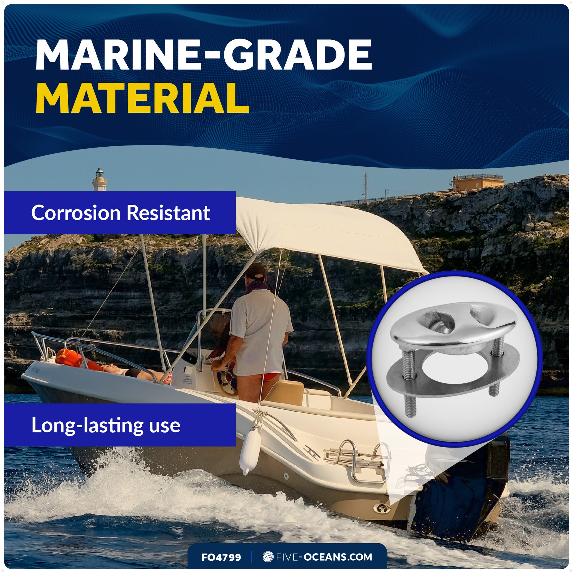 Flush Mount Transom Ski Tow Hook, Stainless Steel - FO4799 - Five Oceans