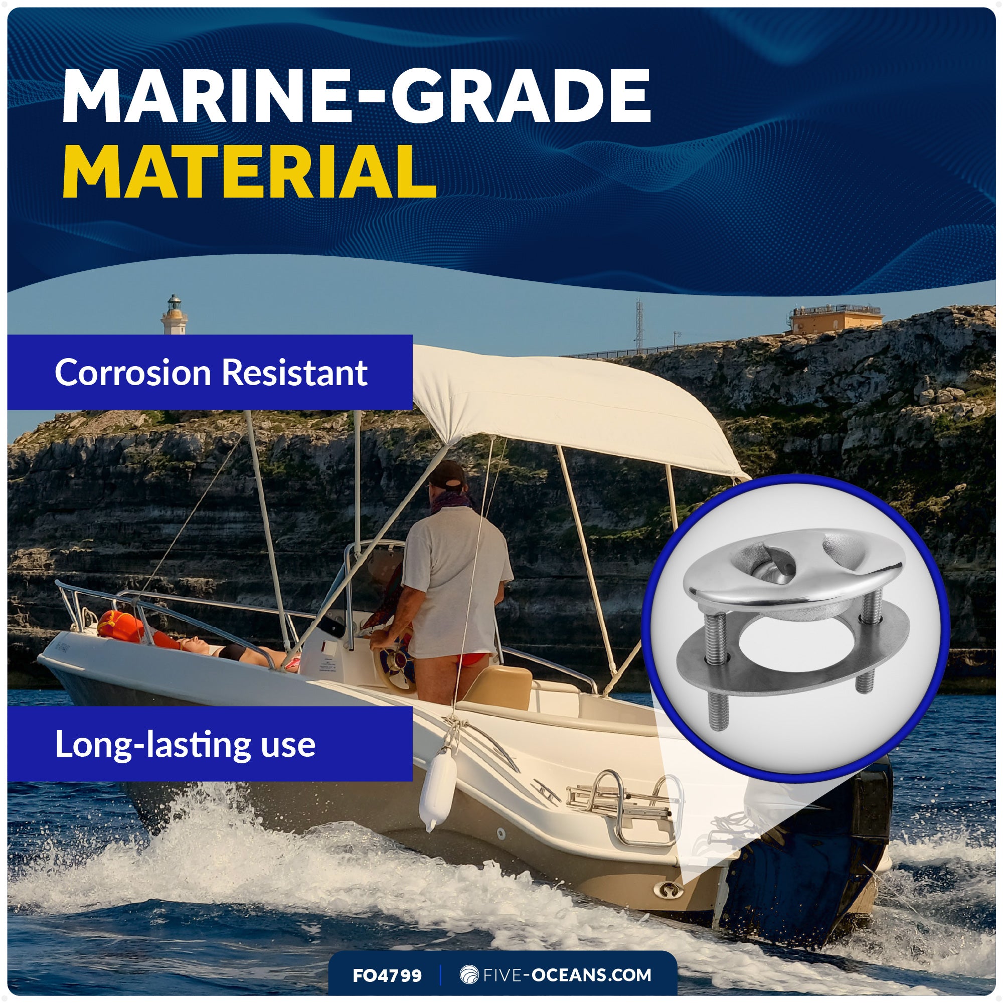 Flush Mount Transom Ski Tow Hook, Stainless Steel - FO4799 - Five Oceans