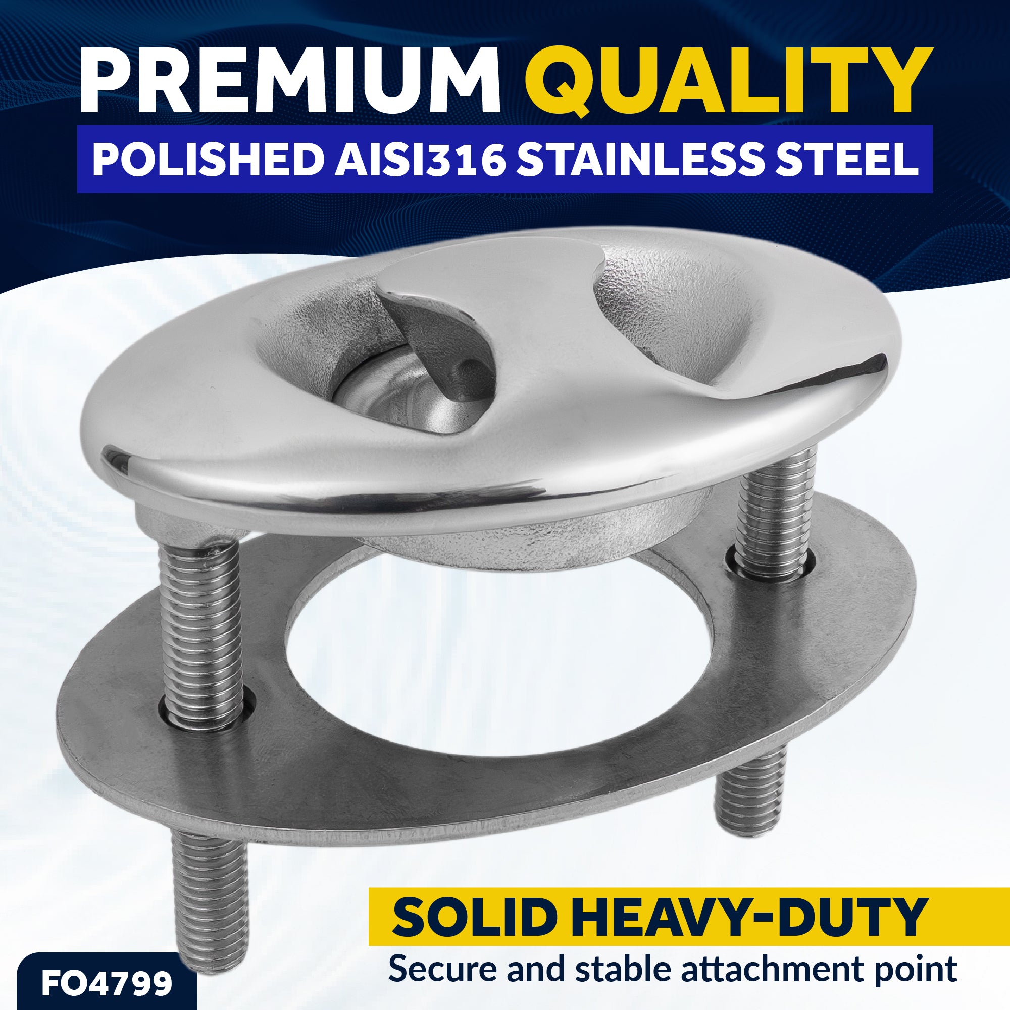 Flush Mount Transom Ski Tow Hook, Stainless Steel - FO4799 - Five Oceans