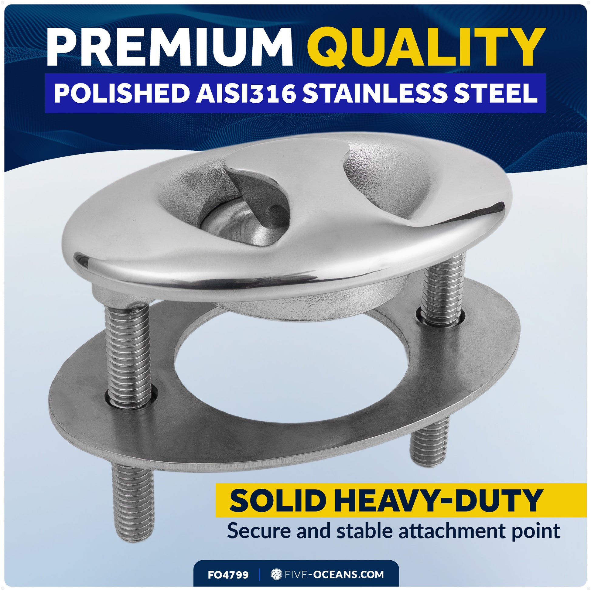 Flush Mount Transom Ski Tow Hook, Stainless Steel - FO4799 - Five Oceans