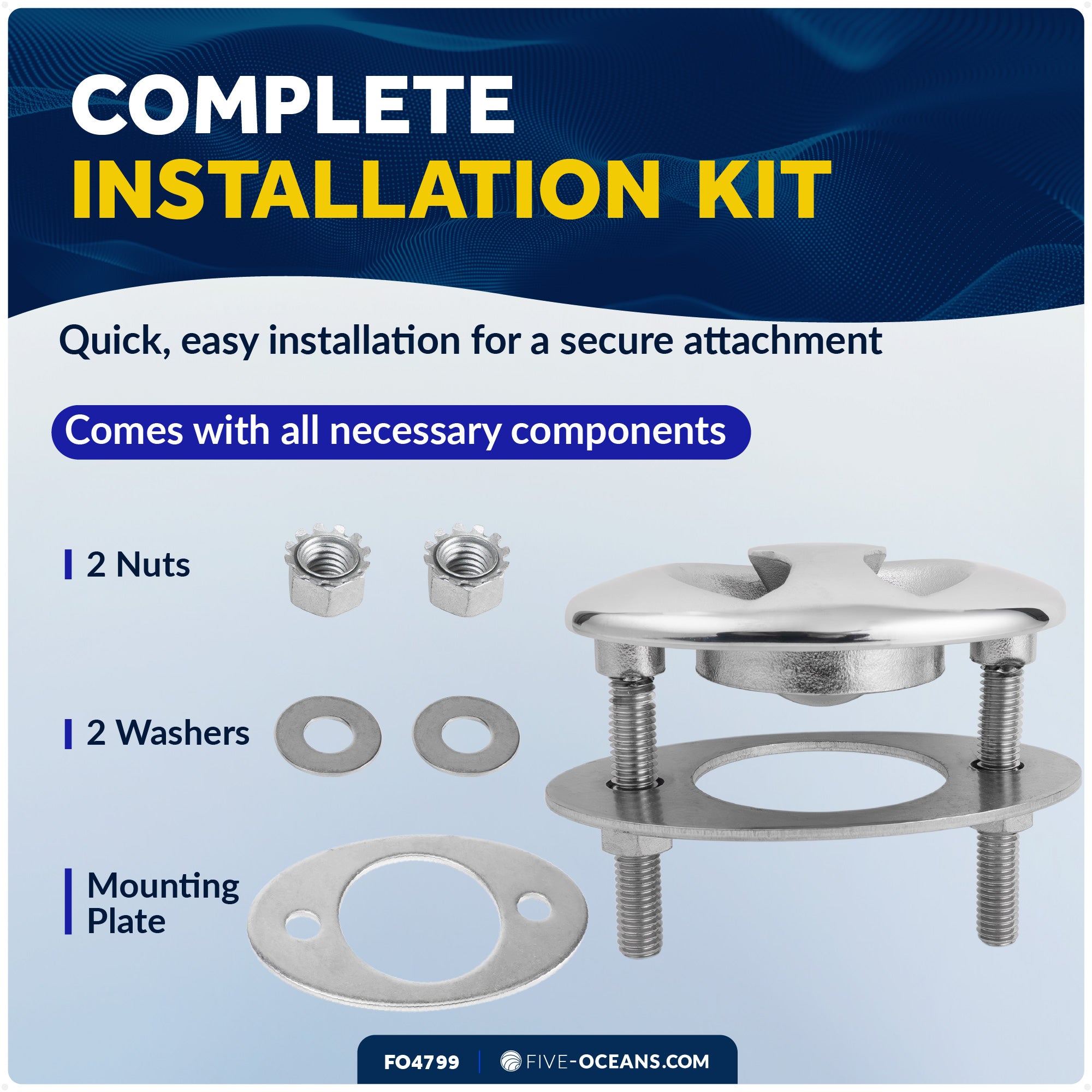 Flush Mount Transom Ski Tow Hook, Stainless Steel - FO4799 - Five Oceans