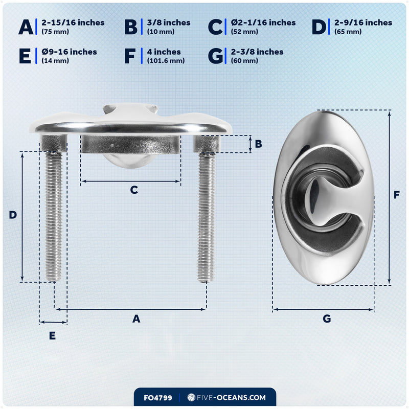 Transom Ski Tow Hook, AISI316 Stainless Steel - FO4799 - Five Oceans