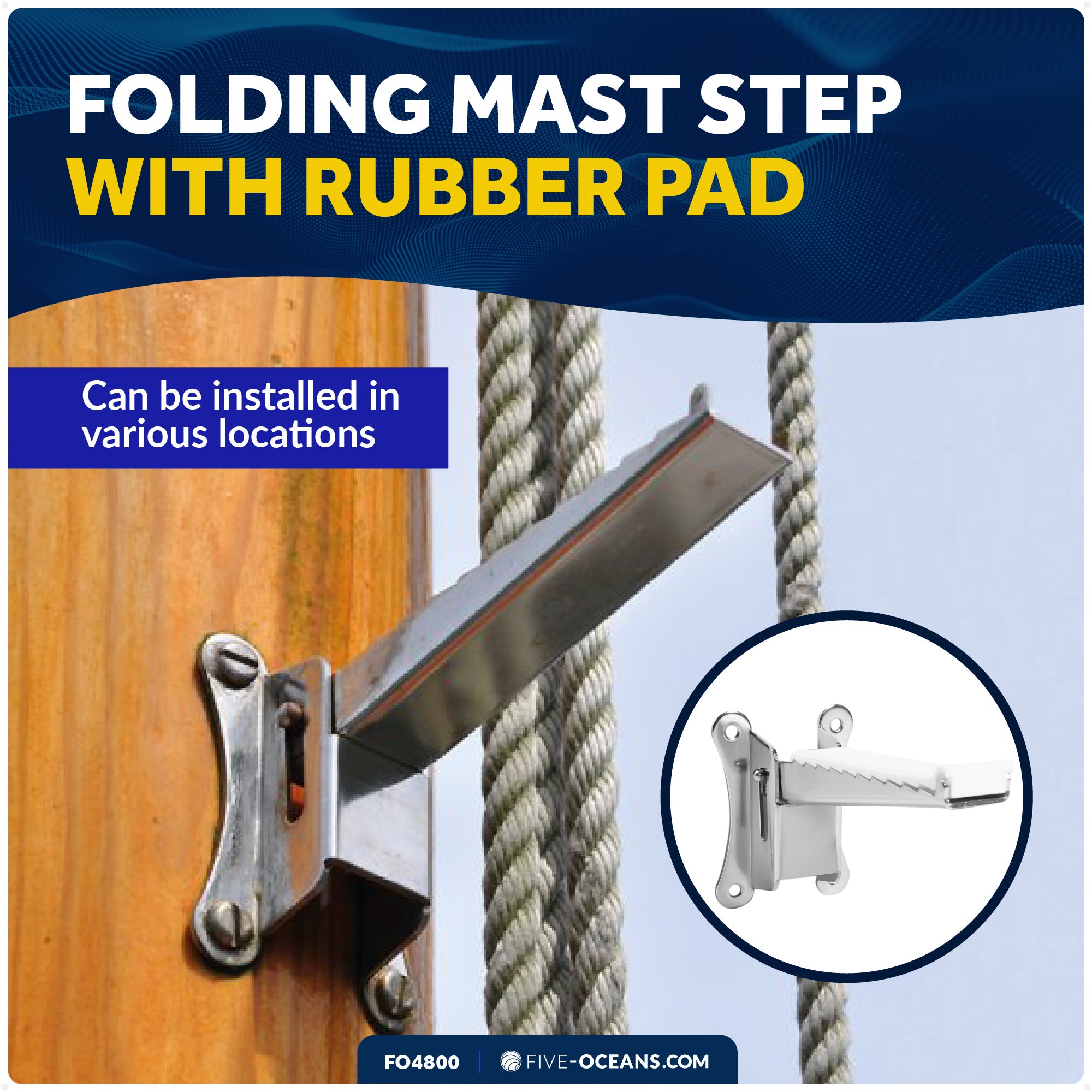 Folding Mast Step with Rubber Pad - FO4800 - Five Oceans