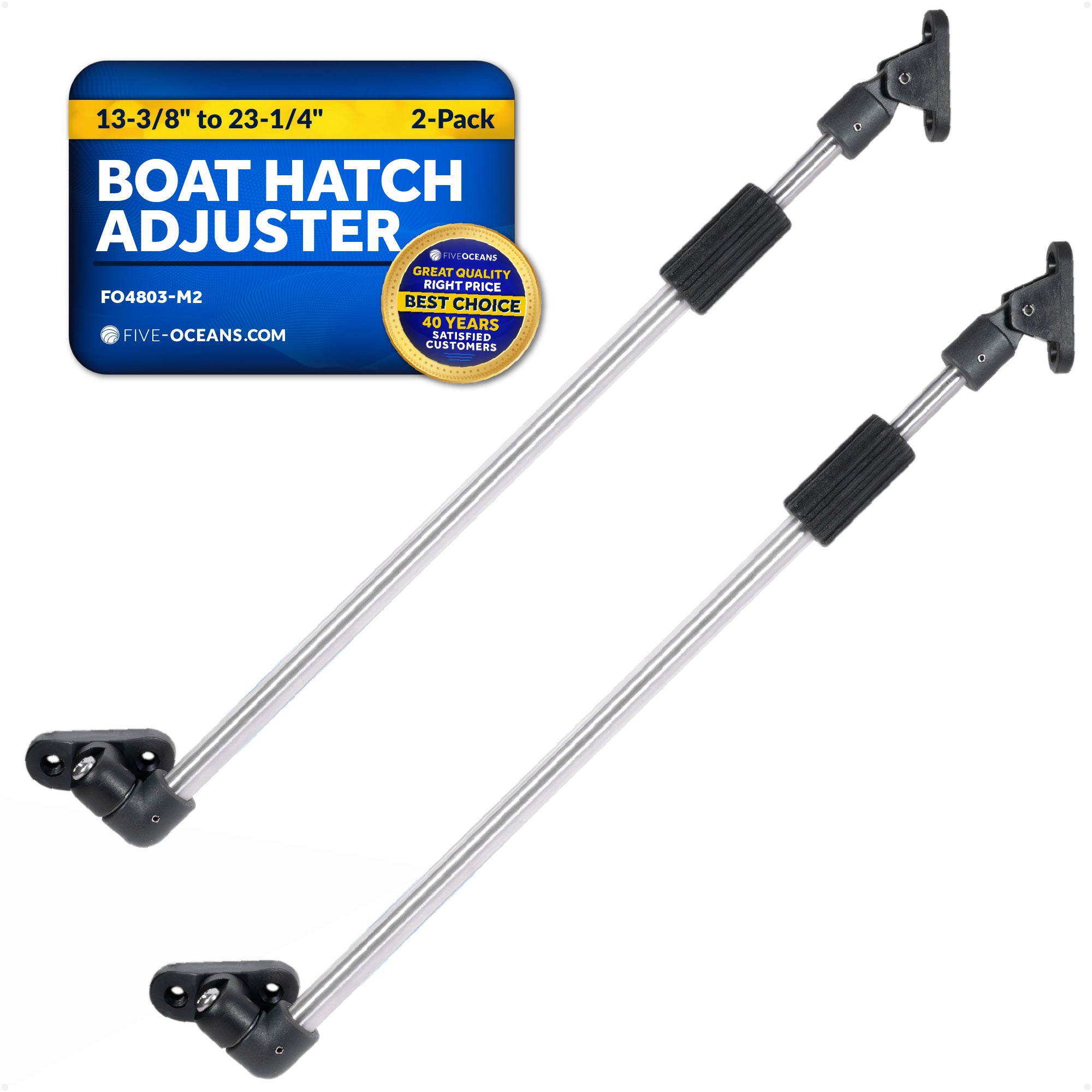Stainless Steel Boat Hatch Lid Support, 13-3/8" to 23-1/4" (340mm-590mm), 1/2" (13mm) Tube Diameter, 2-Pack - FO4803-M2