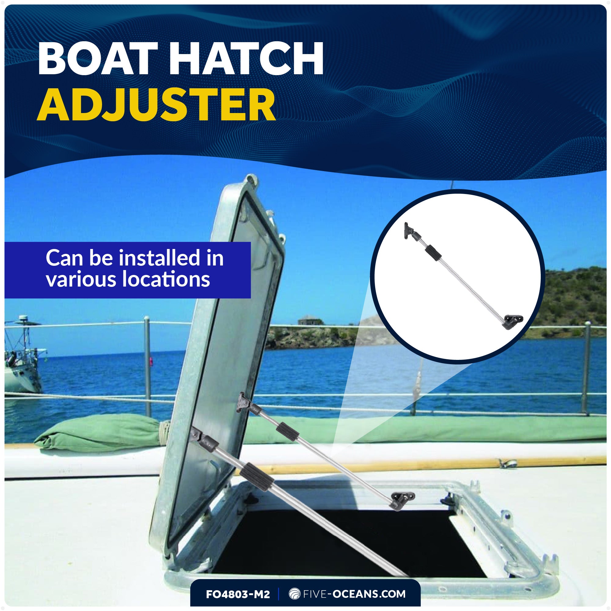 Stainless Steel Boat Hatch Lid Support, 13-3/8" to 23-1/4" (340mm-590mm), 1/2" (13mm) Tube Diameter, 2-Pack - FO4803-M2