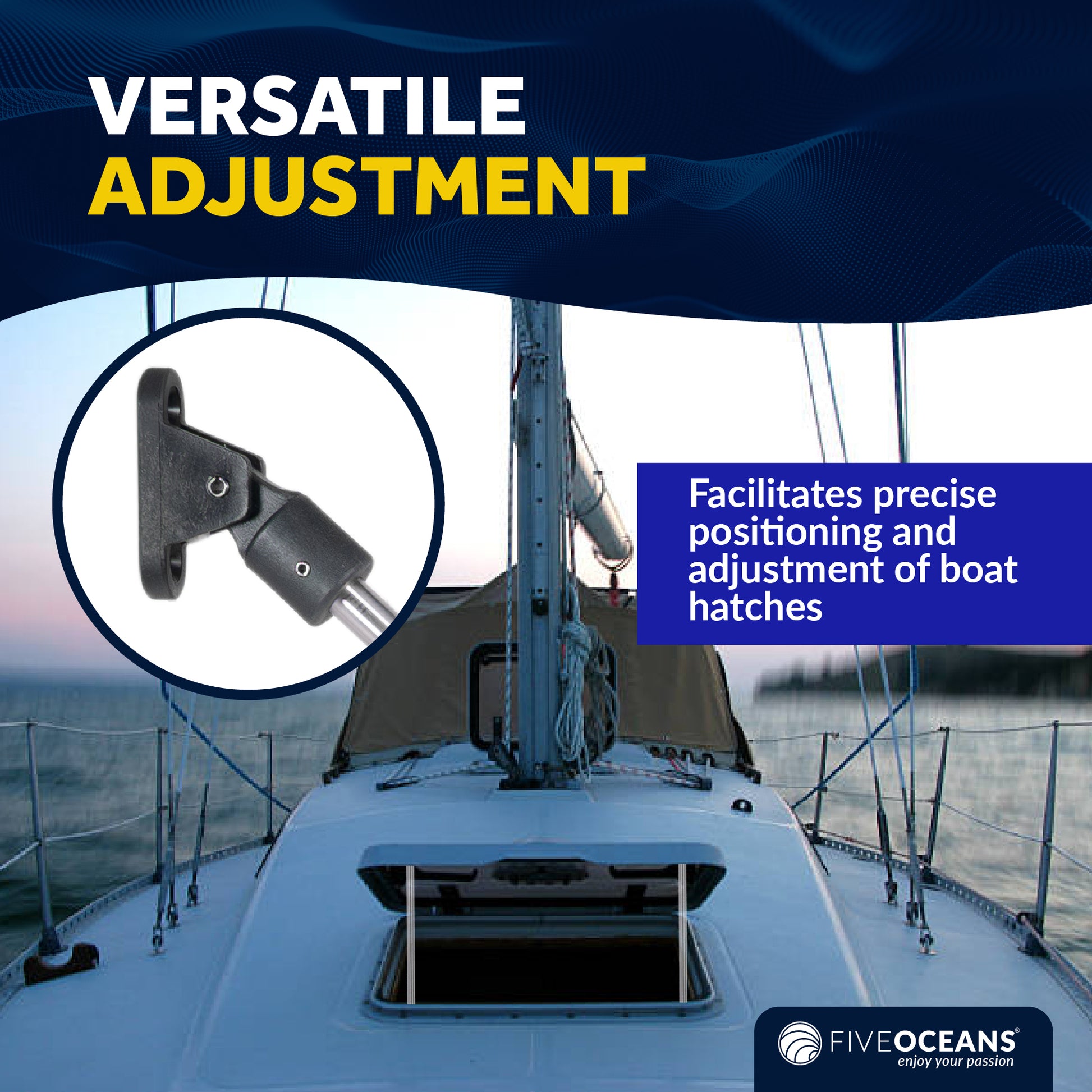 Stainless Steel Boat Hatch Lid Support, 13-3/8" to 23-1/4" (340mm-590mm), 1/2" (13mm) Tube Diameter - FO4803 - Five Oceans