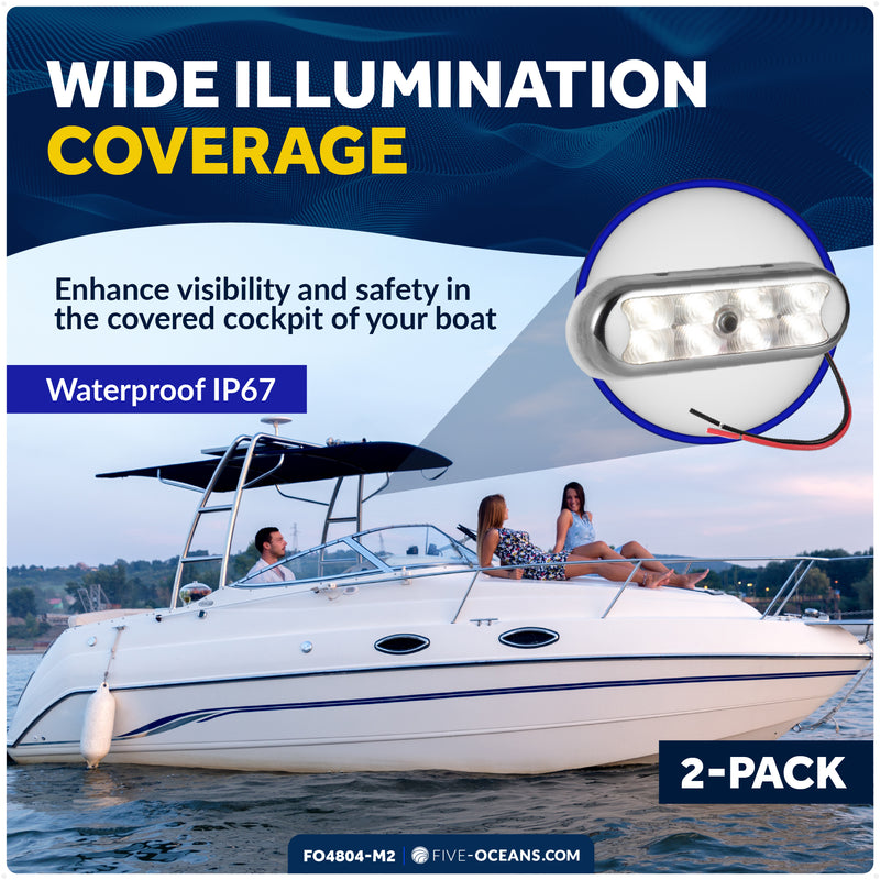 LED Bimini Top Light, Warm White, Surface-Mount Push On/Off Switch, 12V, 2-Pack