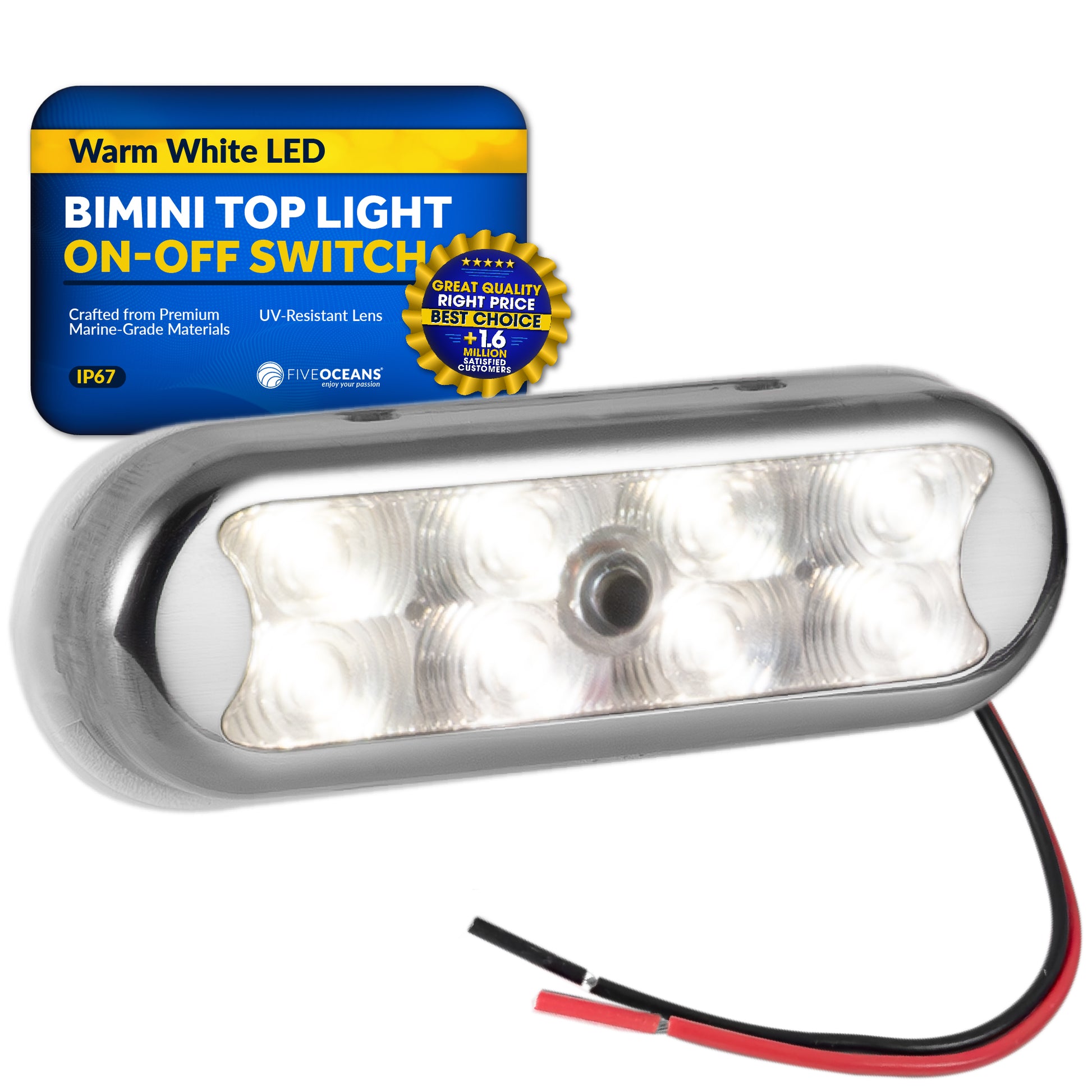 LED Bimini Top Light with Push On-Off Switch, Warm White - FO4804 - Five Oceans