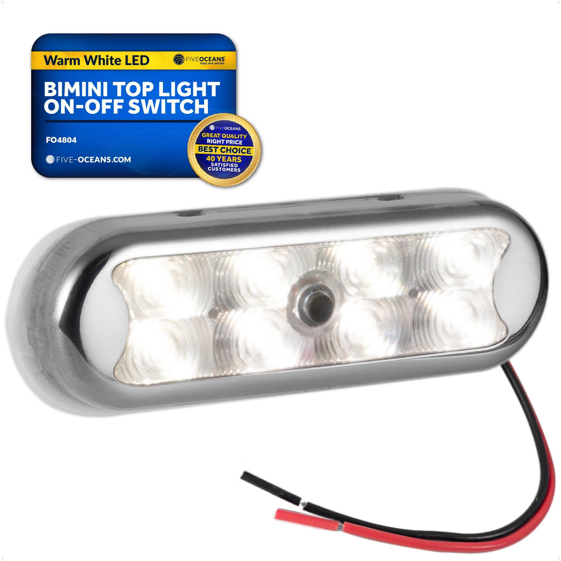 LED Bimini Top Light with Push On-Off Switch, Warm White - FO4804 - Five Oceans