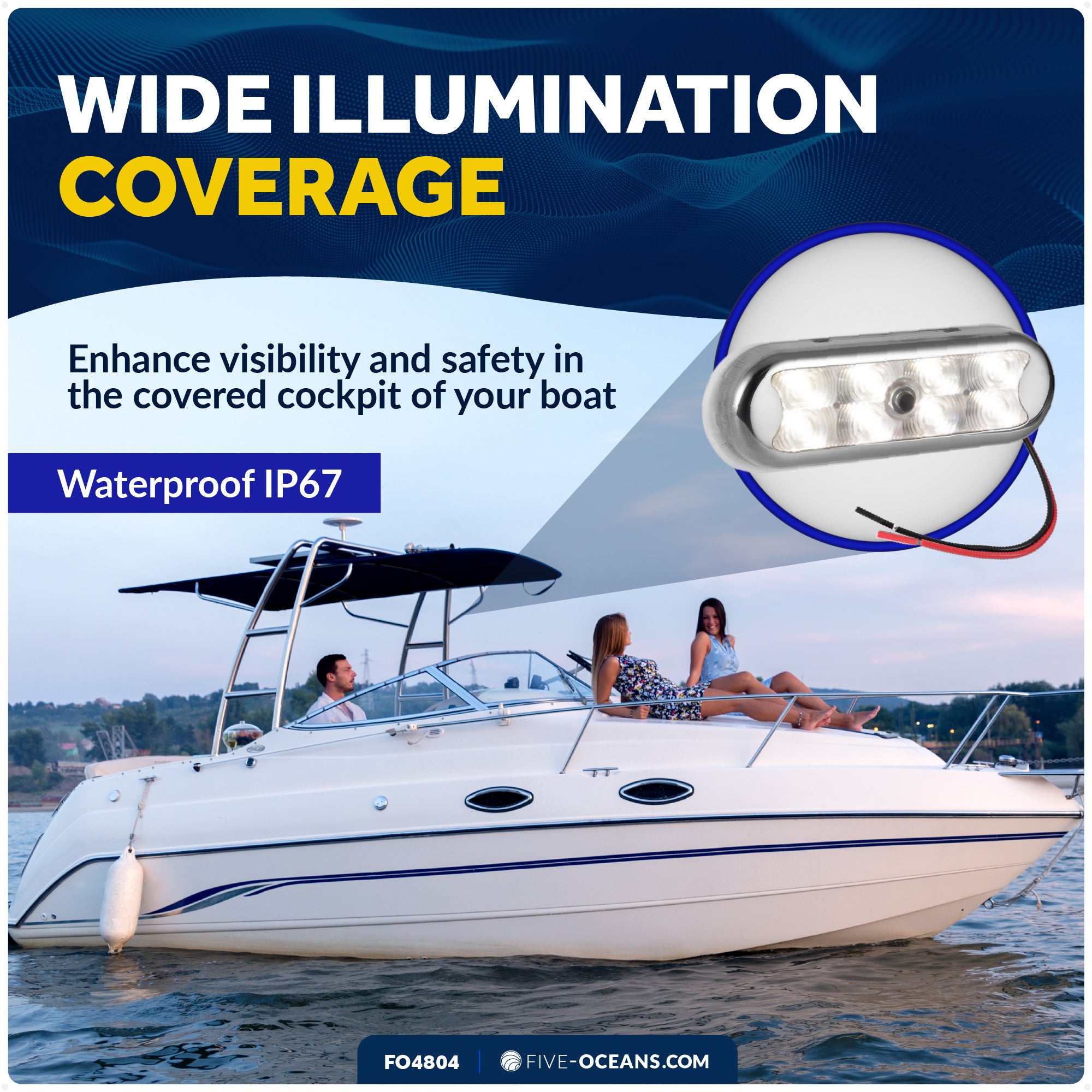 LED Bimini Top Light with Push On-Off Switch, Warm White - FO4804