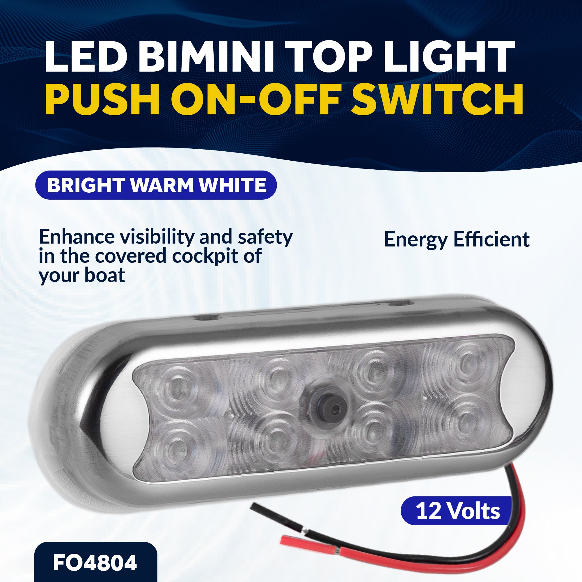 LED Bimini Top Light with Push On-Off Switch, Warm White - FO4804 - Five Oceans