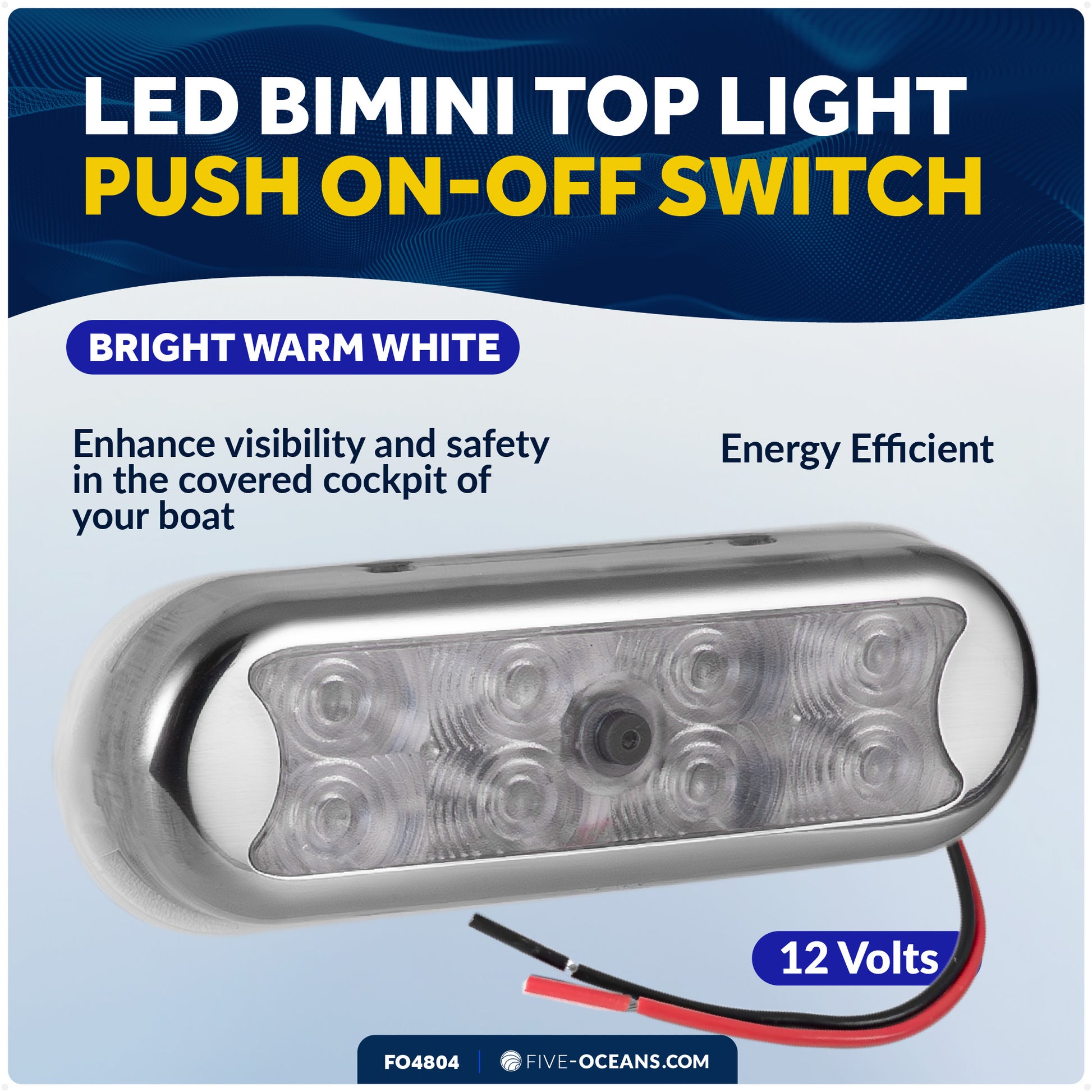 LED Bimini Top Light with Push On-Off Switch, Warm White - FO4804 - Five Oceans