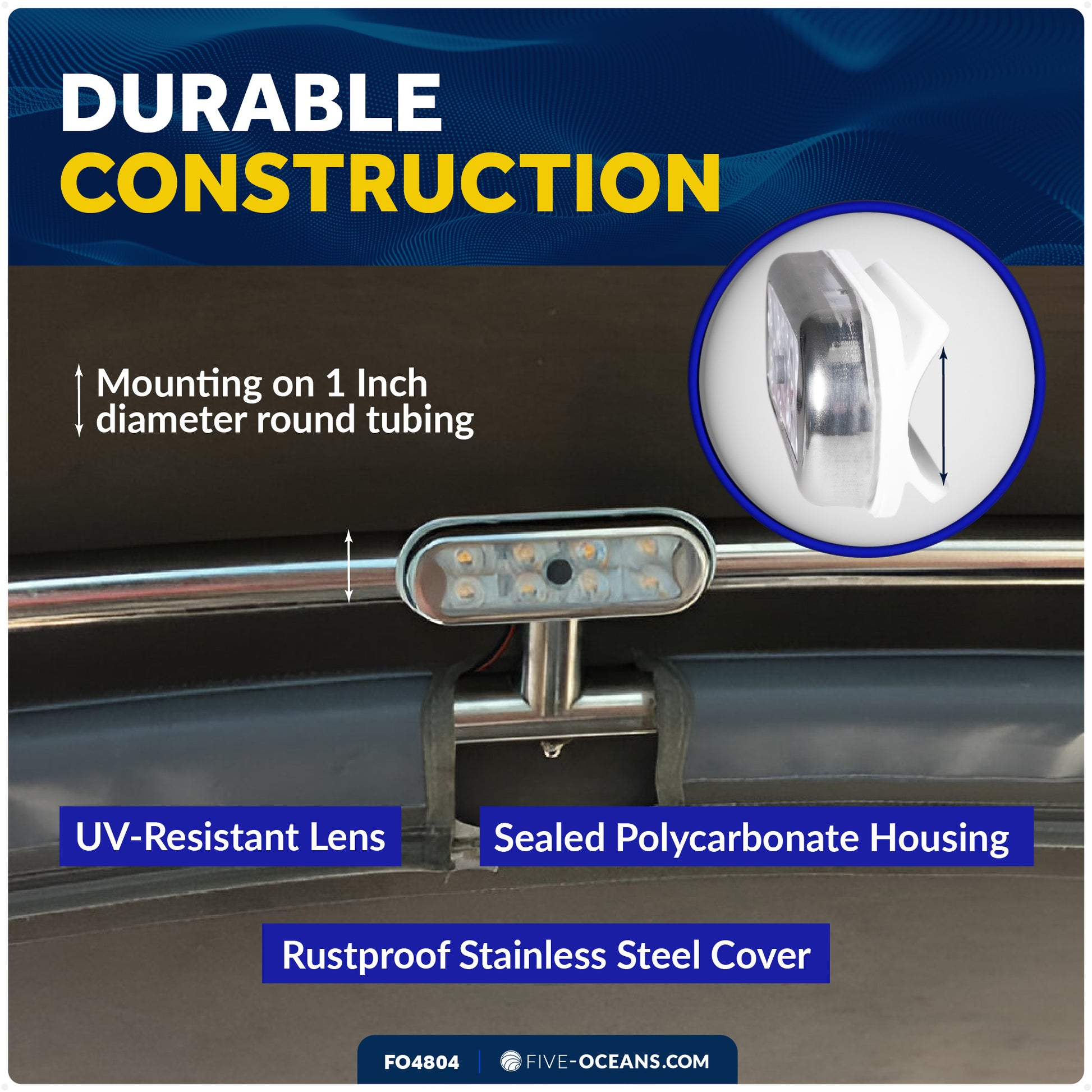 LED Bimini Top Light with Push On-Off Switch, Warm White - FO4804 - Five Oceans