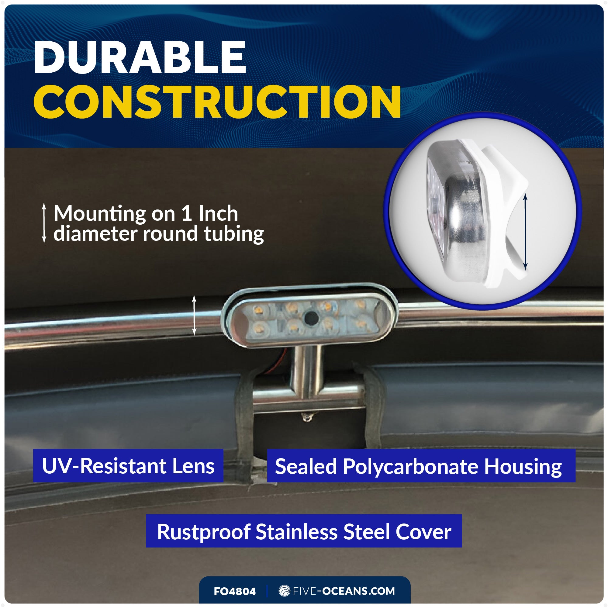 LED Bimini Top Light with Push On-Off Switch, Warm White - FO4804 - Five Oceans