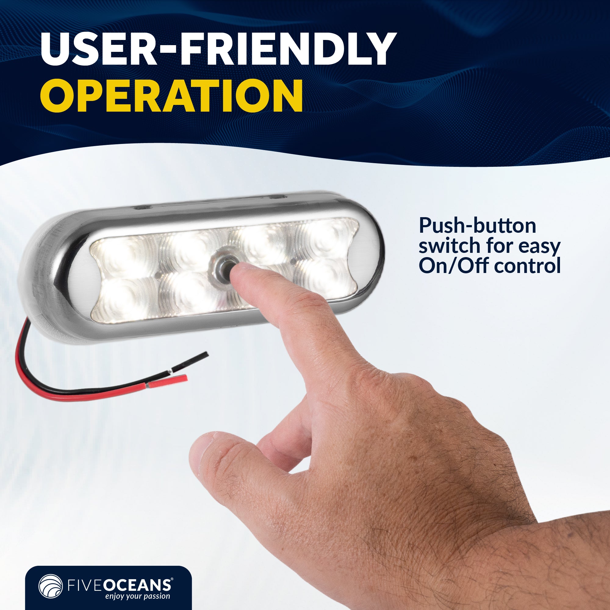 LED Bimini Top Light with Push On-Off Switch, Warm White - FO4804 - Five Oceans