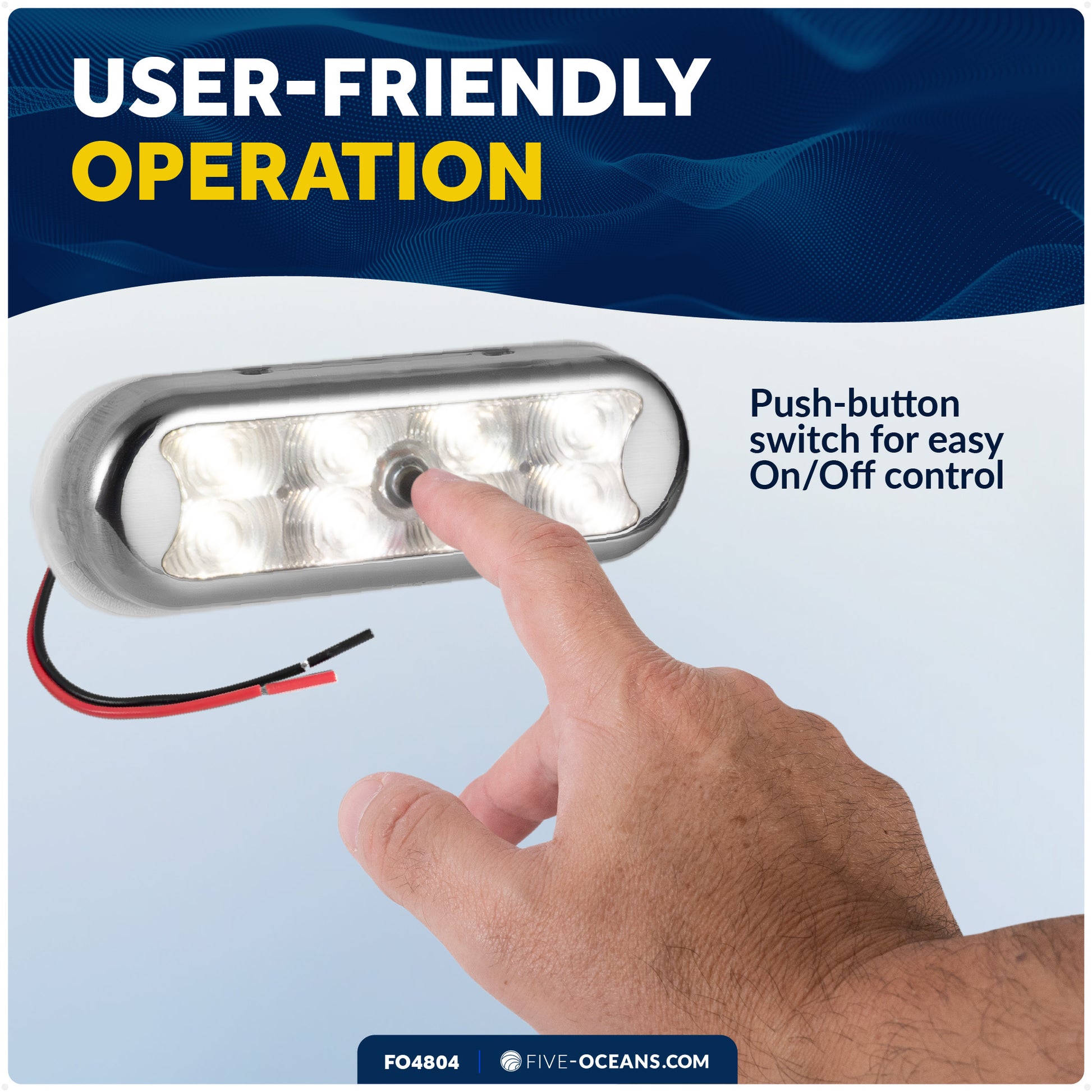 LED Bimini Top Light with Push On-Off Switch, Warm White - FO4804 - Five Oceans