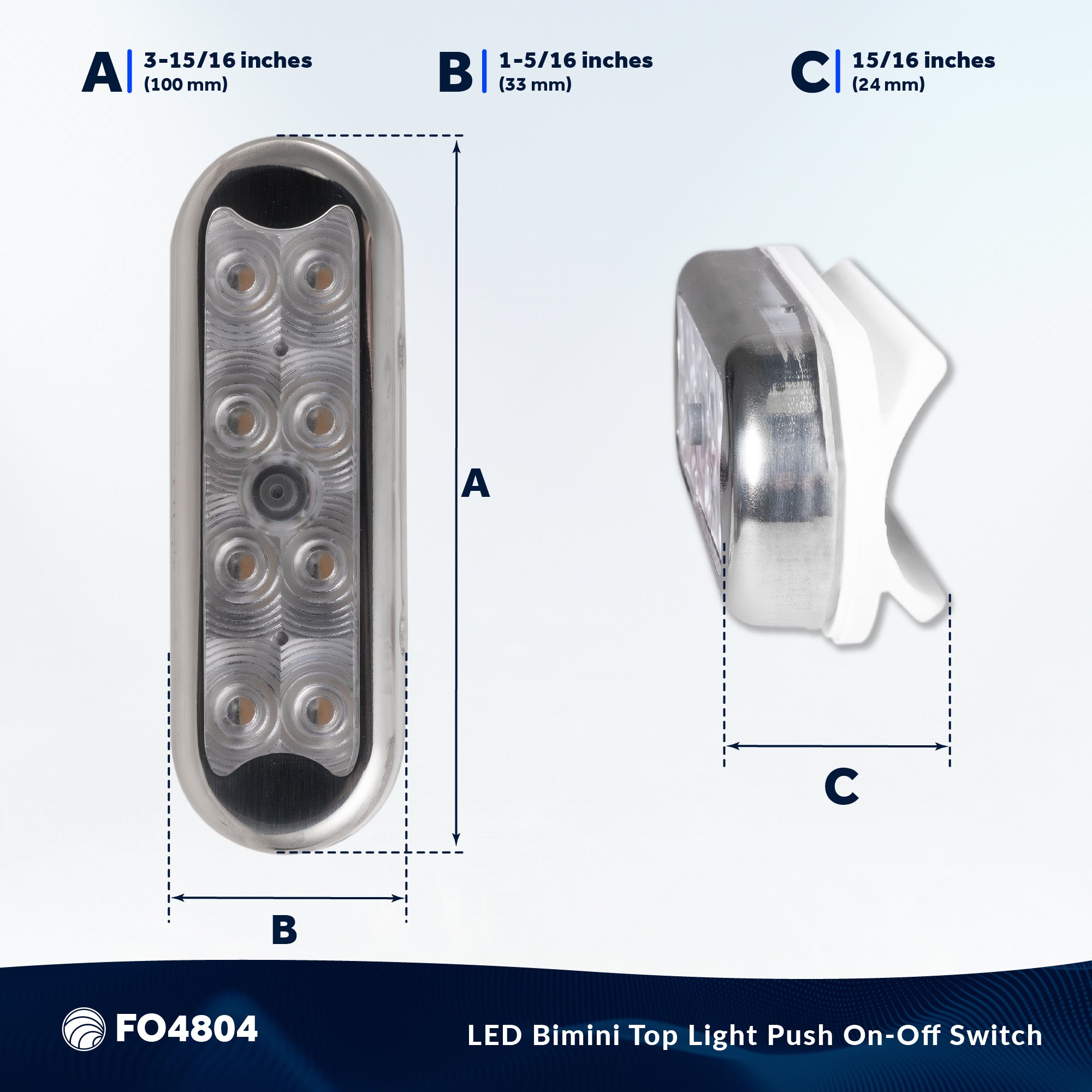 LED Bimini Top Light with Push On-Off Switch, Warm White - FO4804 - Five Oceans