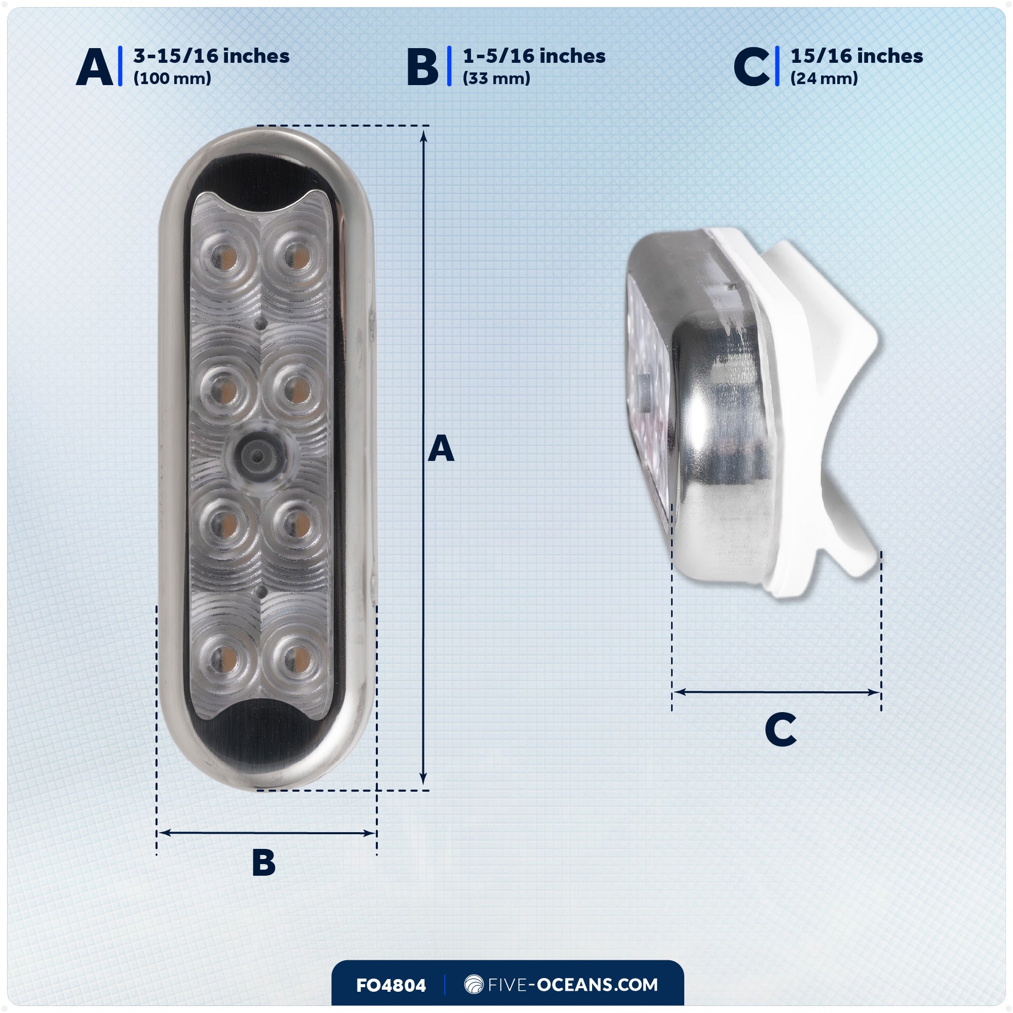 LED Bimini Top Light with Push On-Off Switch, Warm White - FO4804 - Five Oceans