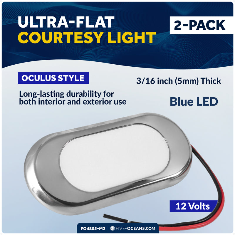 LED Surface-Mount Ultra-Flat Courtesy Light – Oculus Style, Blue, 12V, 2-Pack