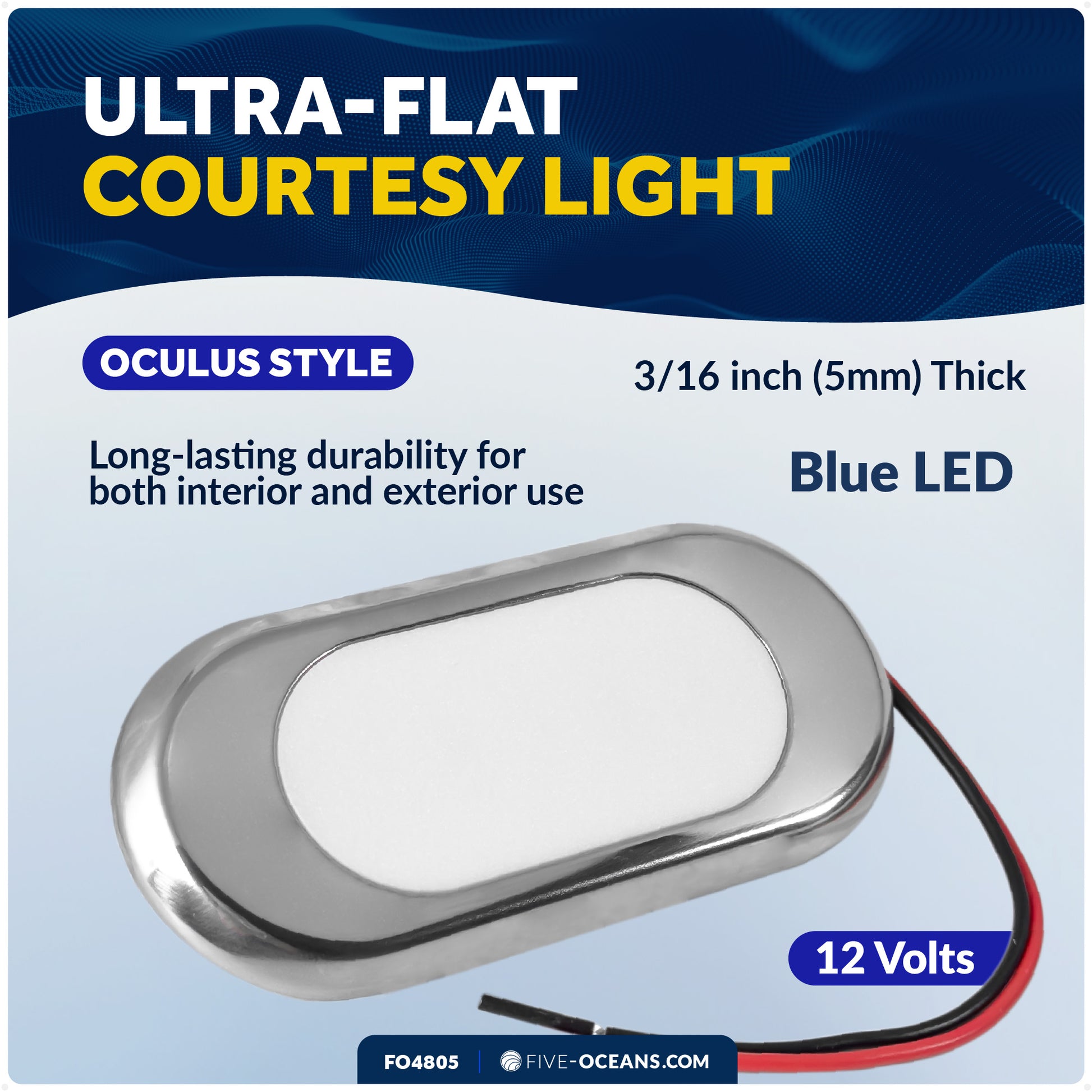 LED Surface-Mount Ultra-Flat Courtesy Light - Oculus Style, Blue, 12V - FO4805 - Five Oceans