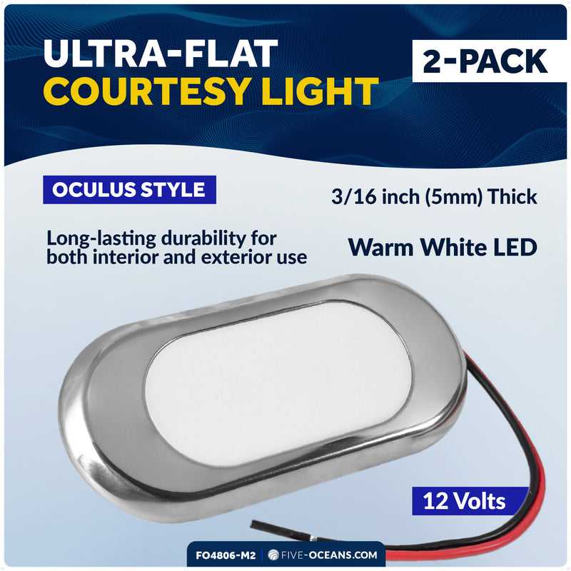 LED Surface-Mount Ultra-Flat Courtesy Light – Oculus Style, Warm White, 12V, 2-Pack