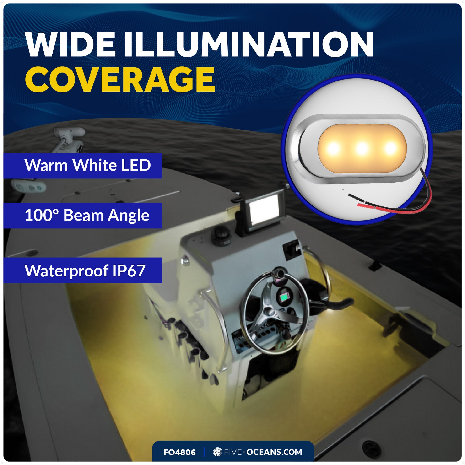 LED Surface-Mount Ultra-Flat Courtesy Light - Oculus Style, Warm White, 12V - FO4806 - Five Oceans